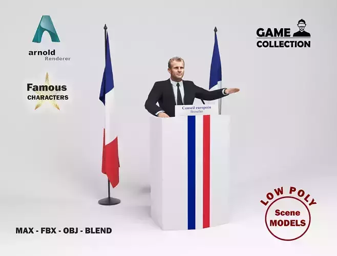 Emmanuel Macron Low-poly 3D model