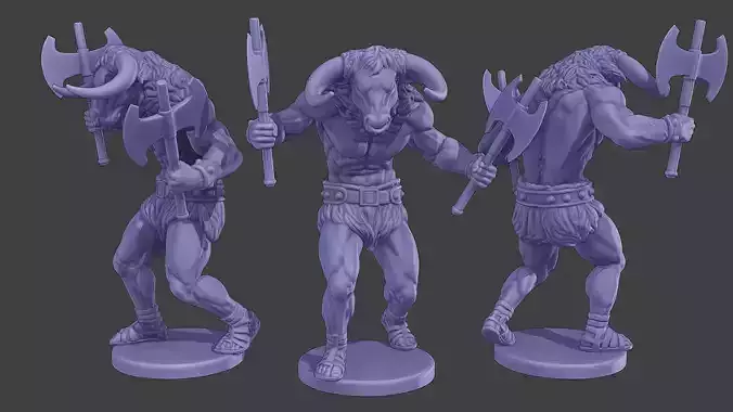 Minotaur Warrior Agressive2 two Axes 3D print model