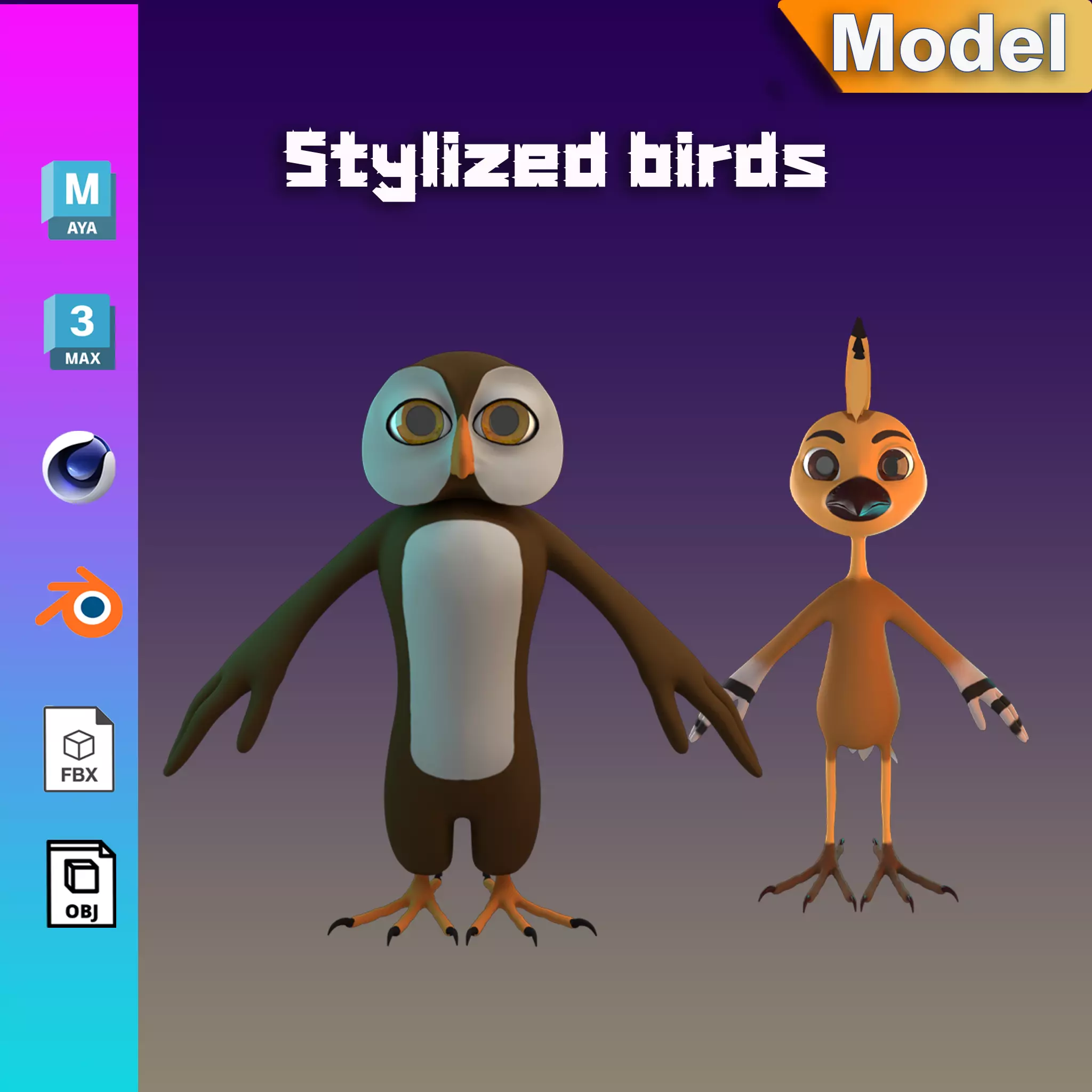 Stylized Birds NoRig 3D Model Collection_0