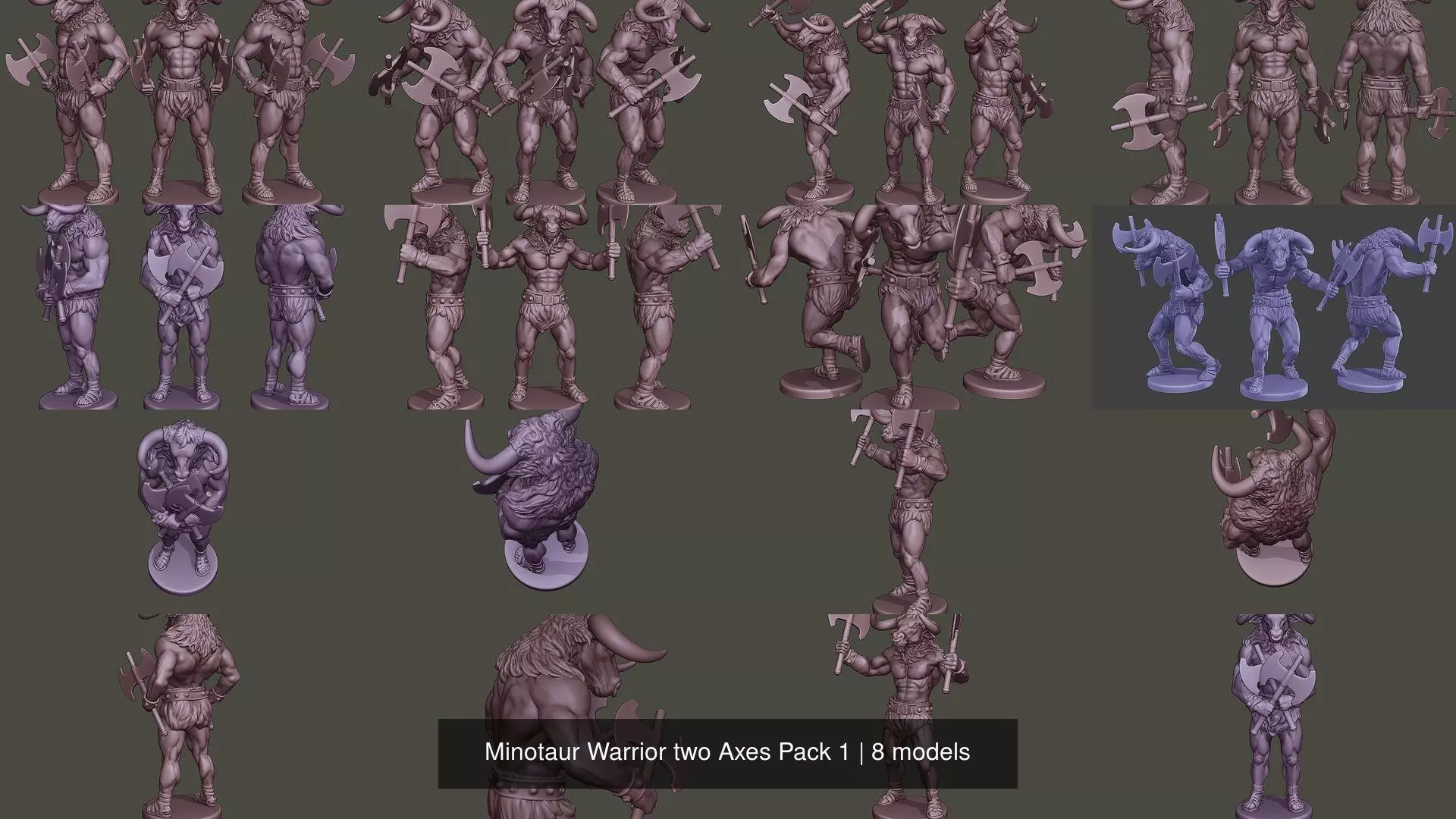 Minotaur Warrior two Axes Pack 1 3D Model Collection_1
