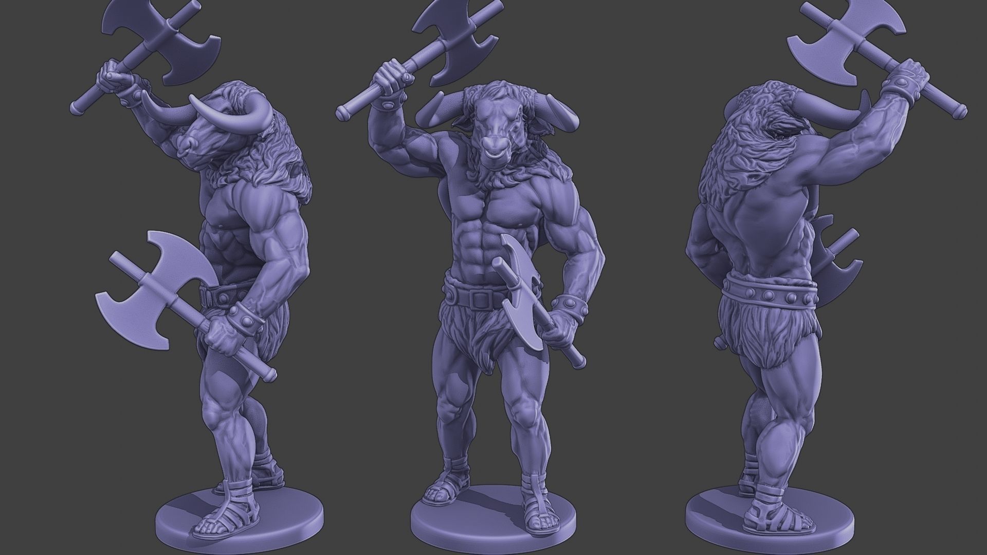 Minotaur Warrior two Axes Pack 1 3D Model Collection_9