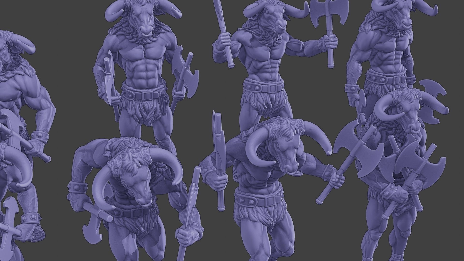 Minotaur Warrior two Axes Pack 1 3D Model Collection_30