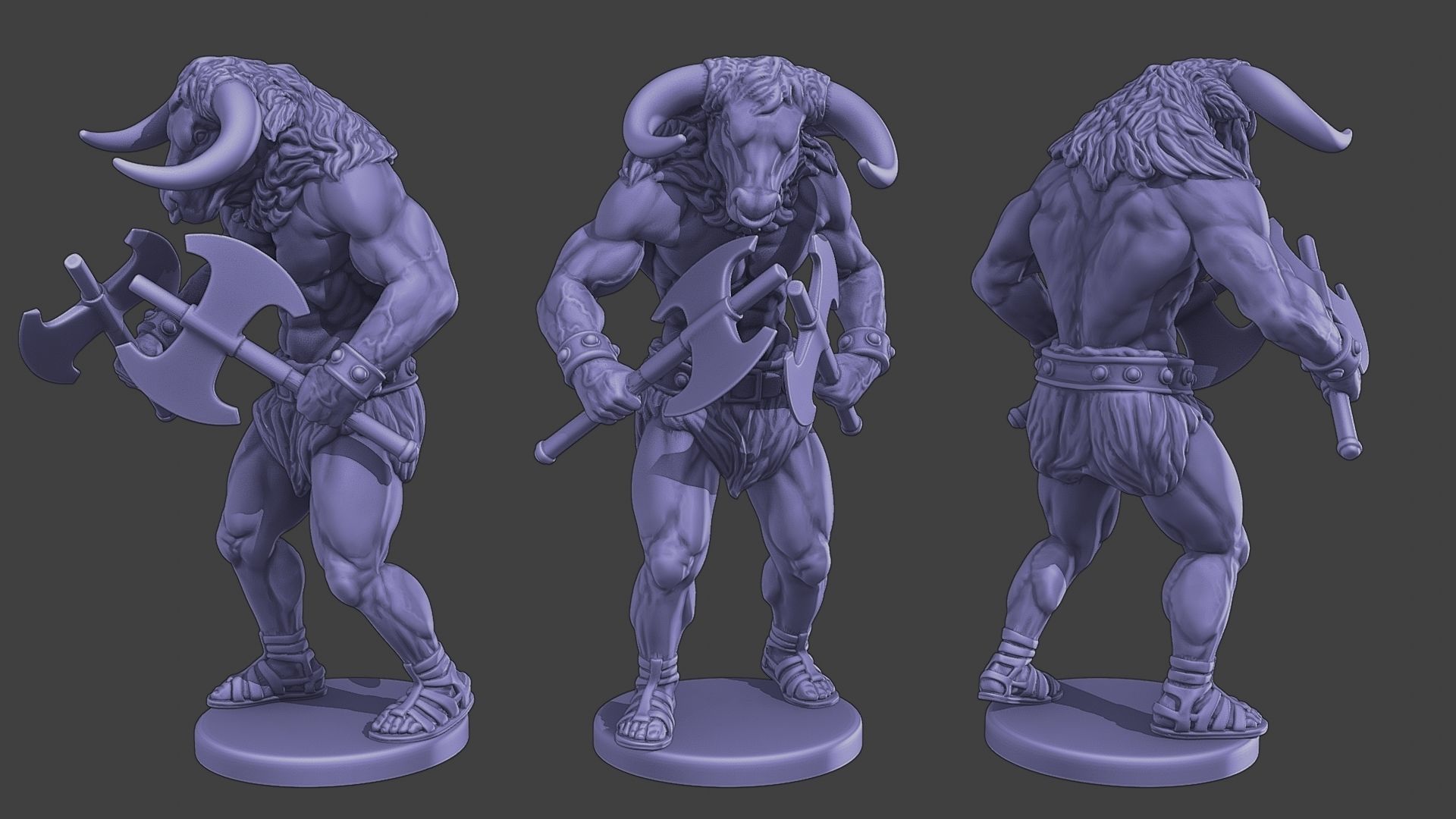 Minotaur Warrior two Axes Pack 1 3D Model Collection_10