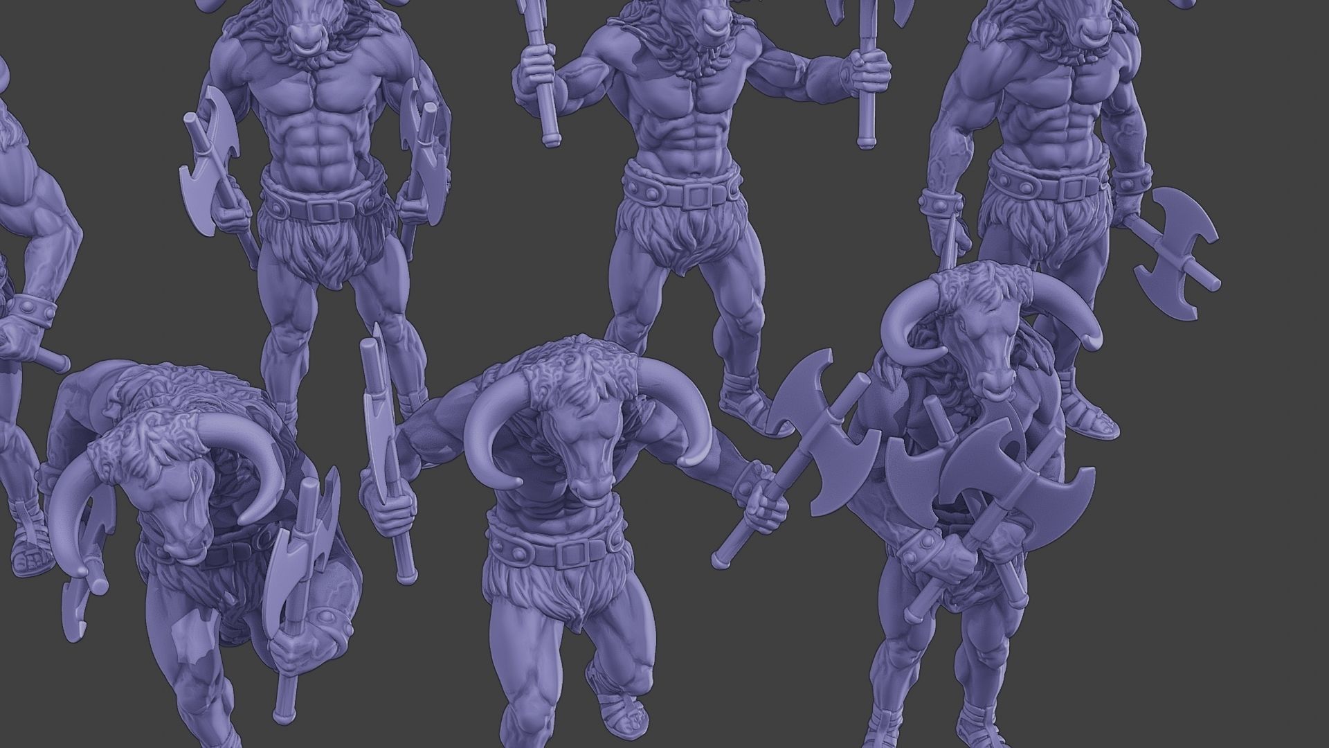 Minotaur Warrior two Axes Pack 1 3D Model Collection_16