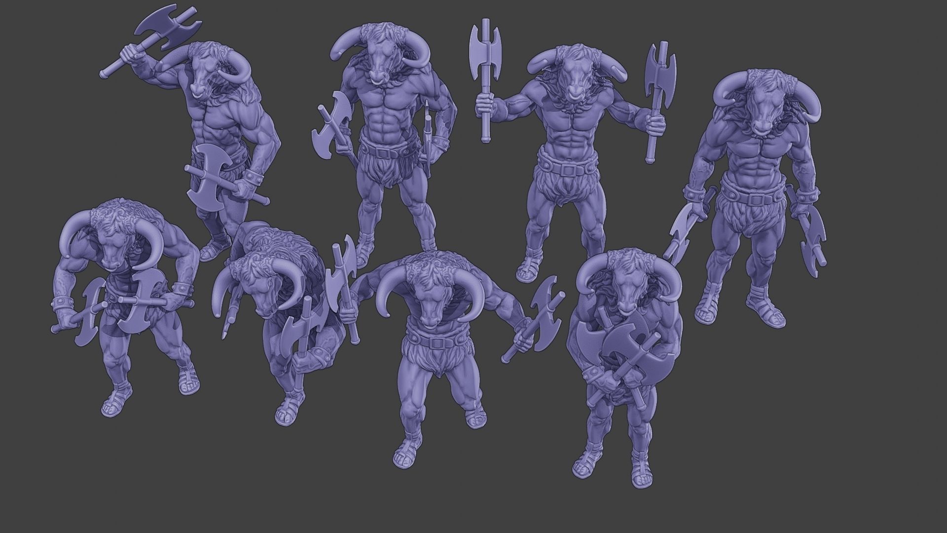 Minotaur Warrior two Axes Pack 1 3D Model Collection_32
