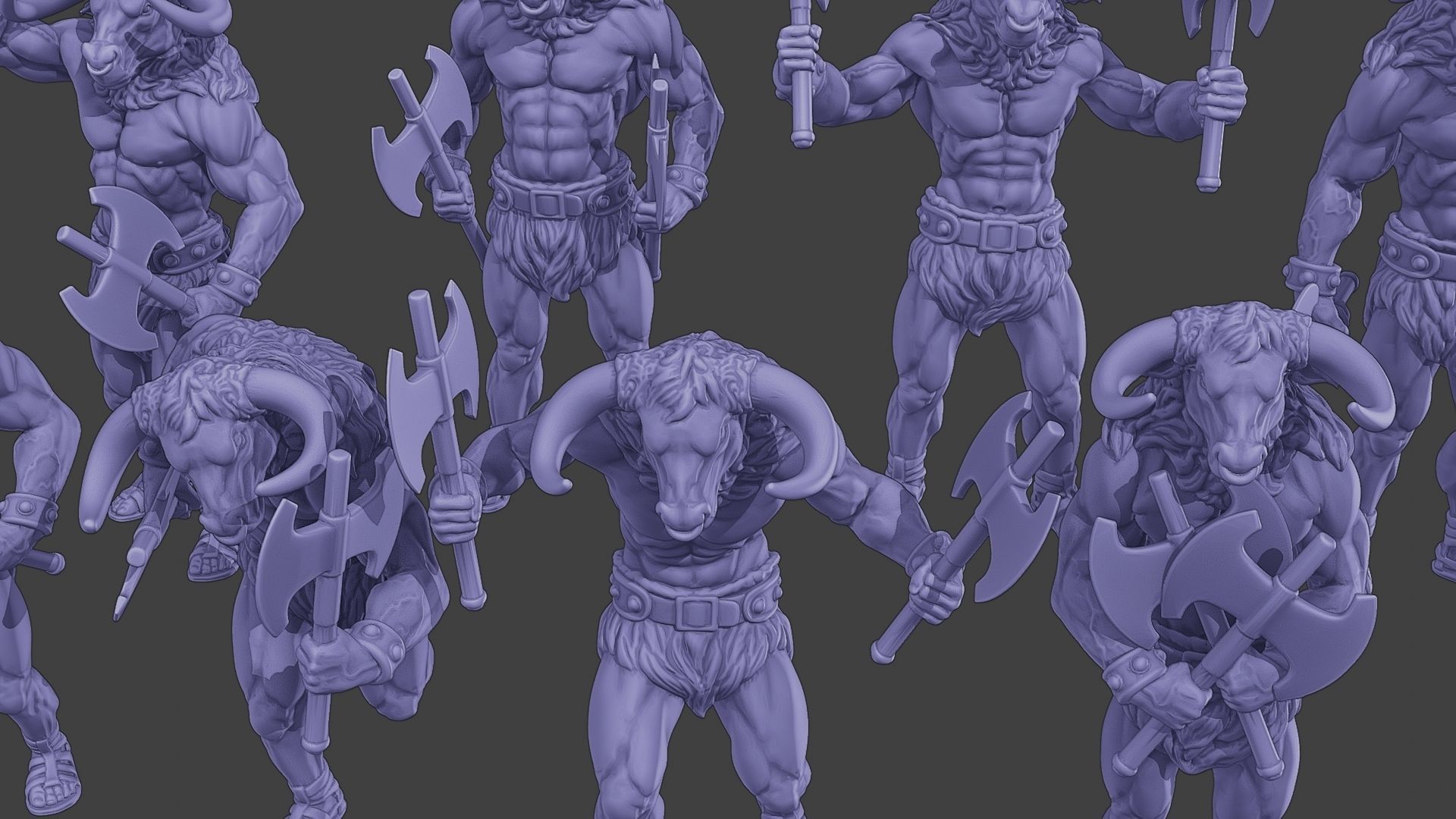 Minotaur Warrior two Axes Pack 1 3D Model Collection_19