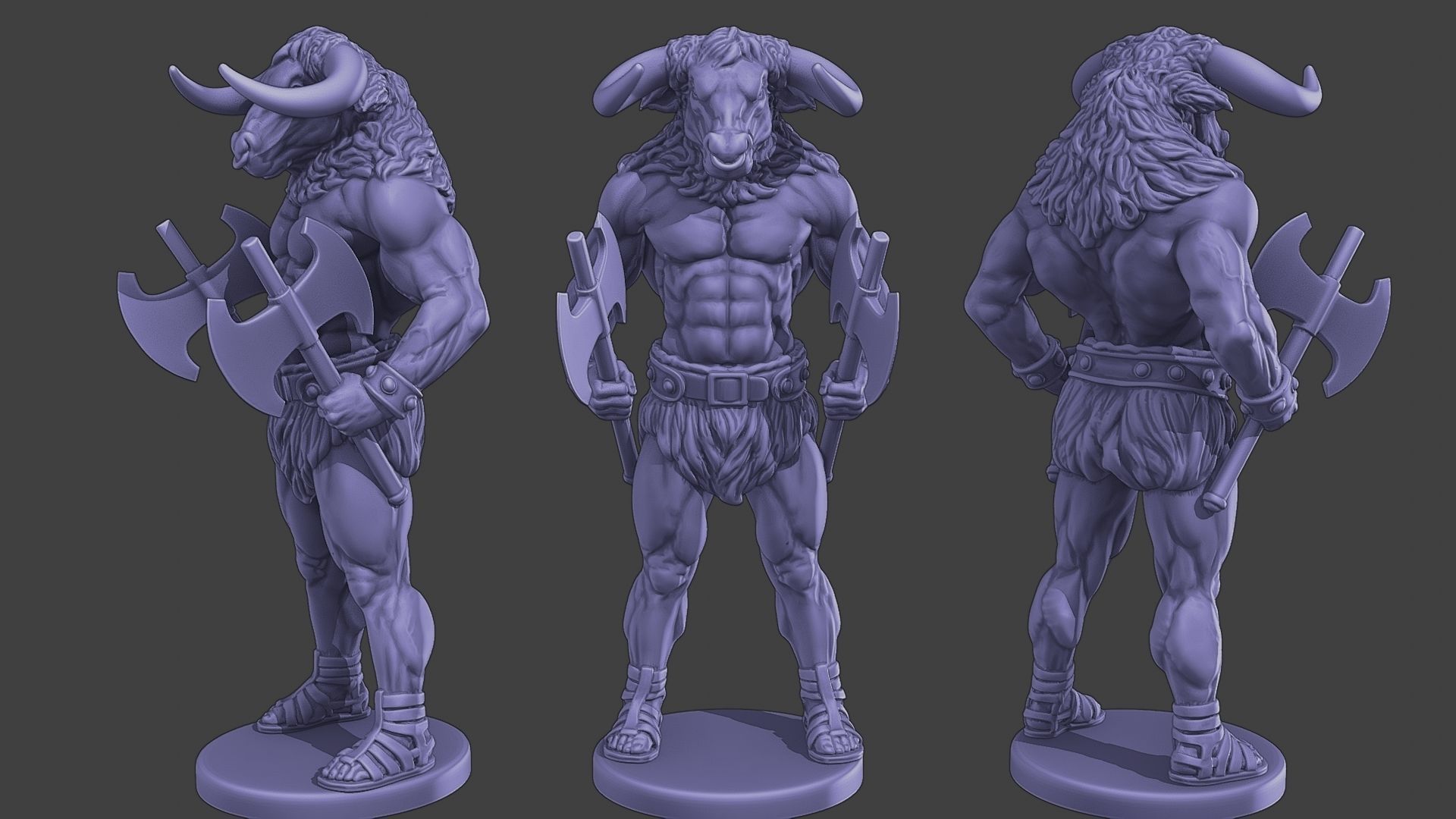 Minotaur Warrior two Axes Pack 1 3D Model Collection_6