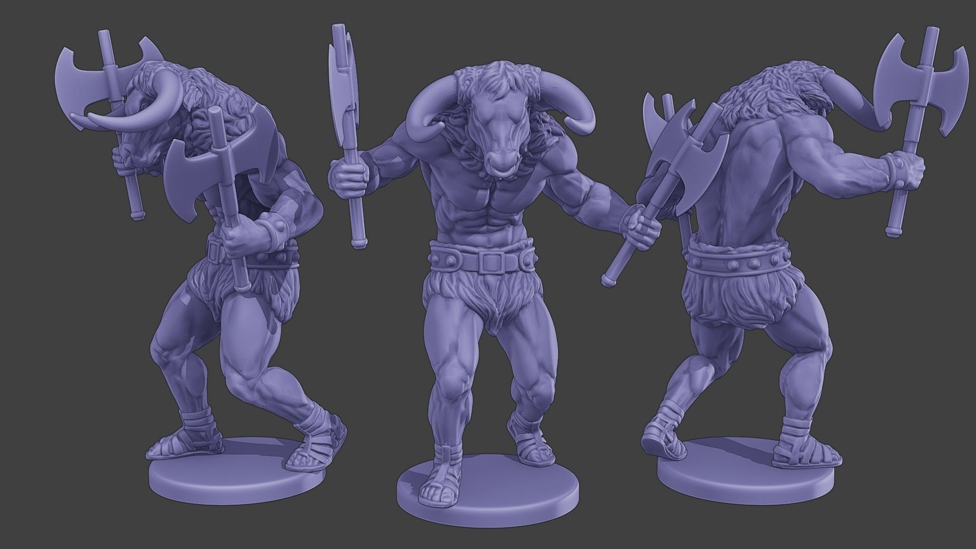 Minotaur Warrior two Axes Pack 1 3D Model Collection_3