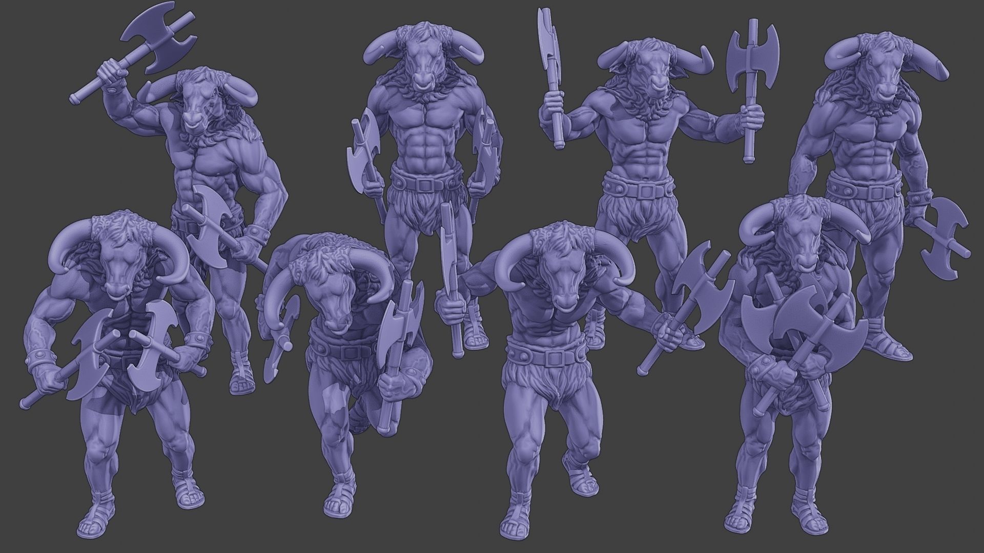 Minotaur Warrior two Axes Pack 1 3D Model Collection_24