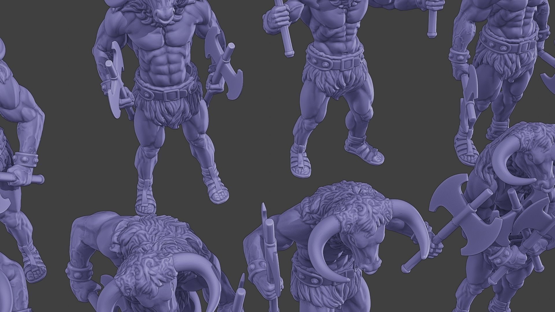 Minotaur Warrior two Axes Pack 1 3D Model Collection_14