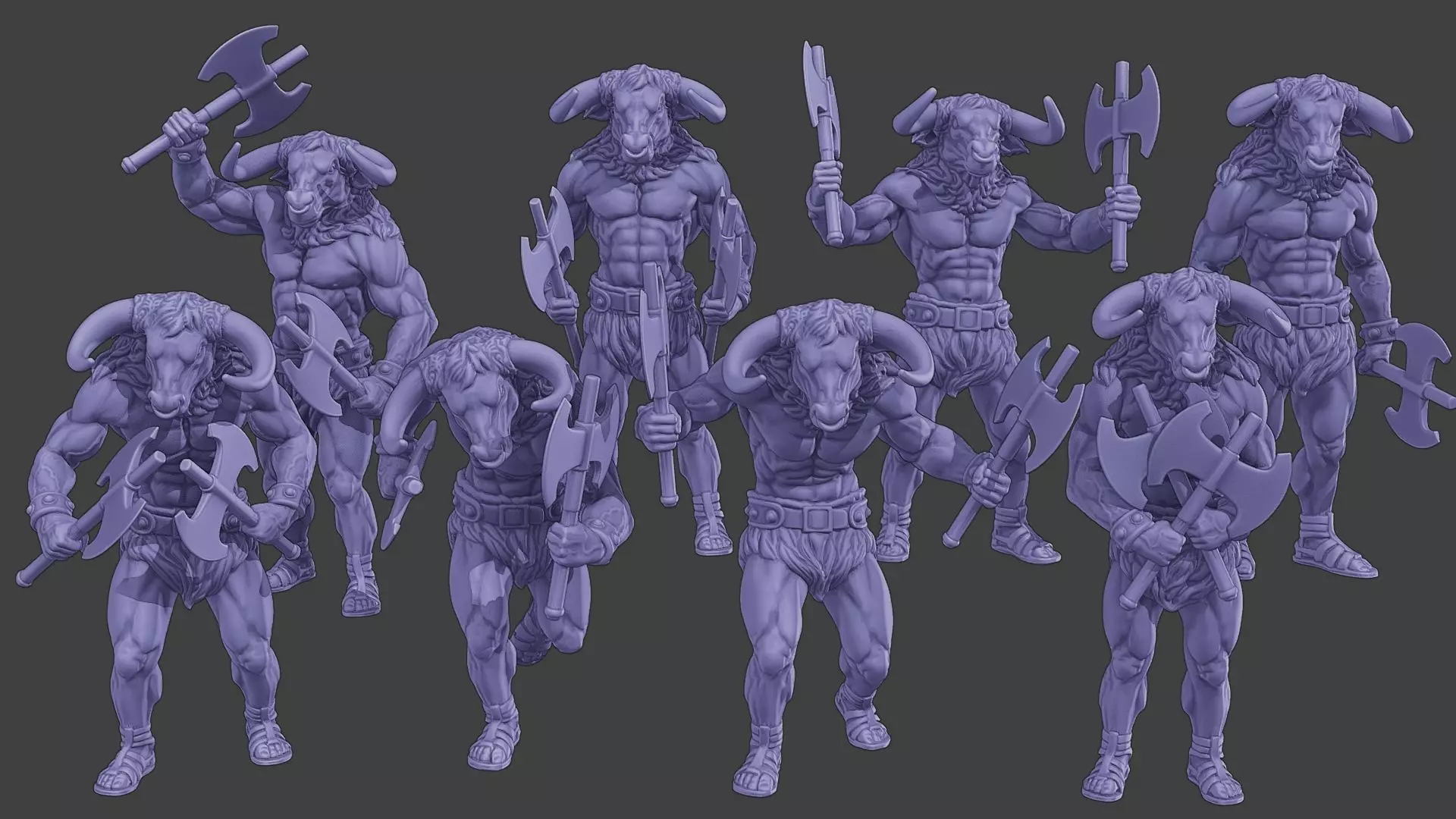 Minotaur Warrior two Axes Pack 1 3D Model Collection_0