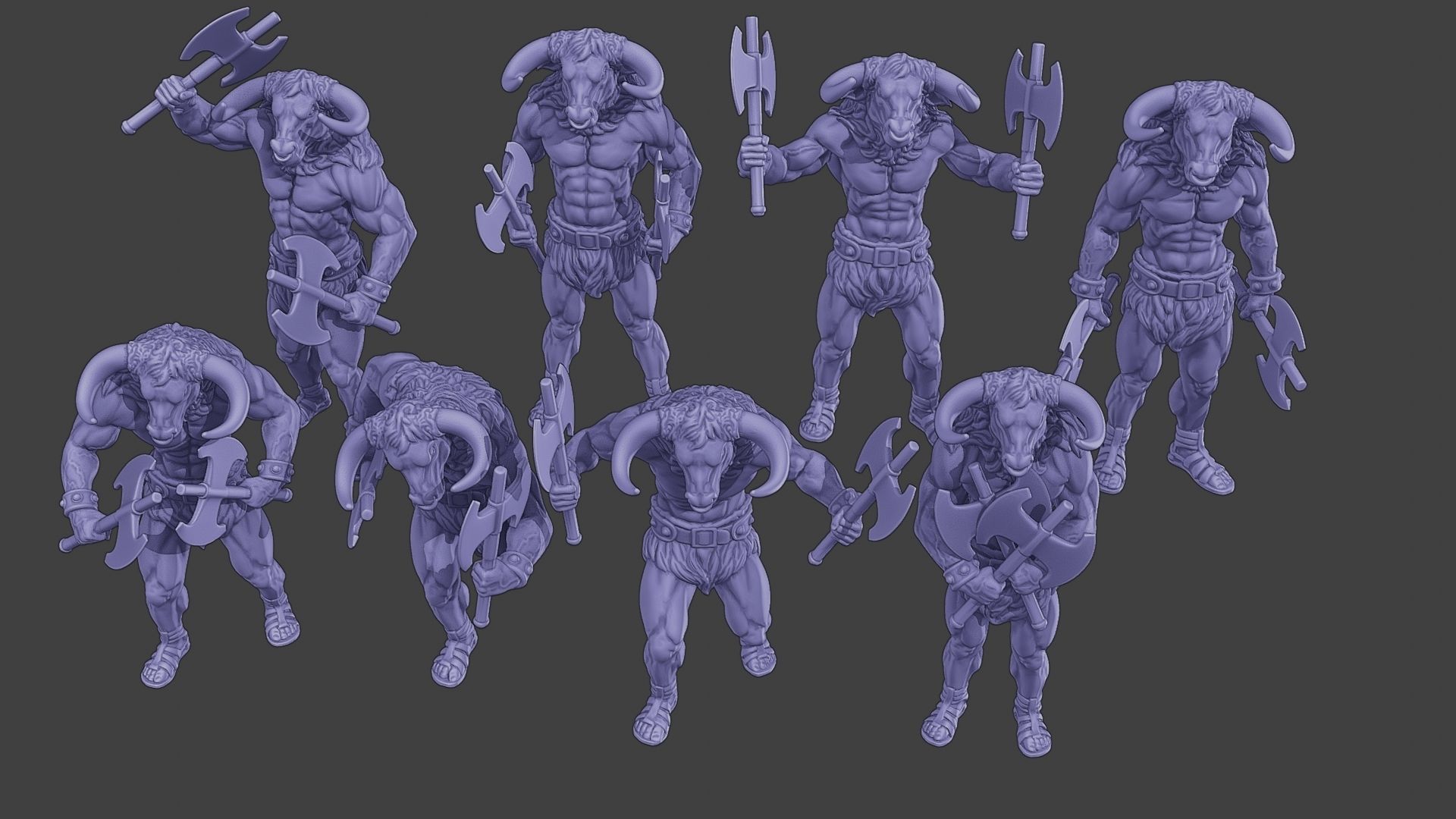 Minotaur Warrior two Axes Pack 1 3D Model Collection_2
