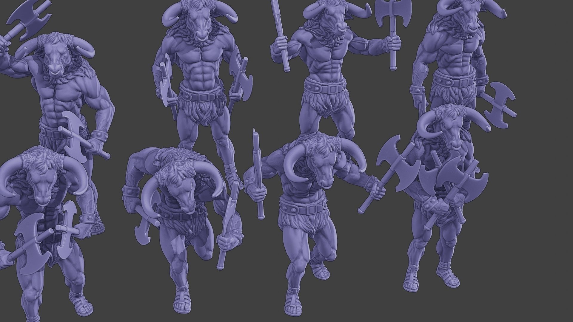 Minotaur Warrior two Axes Pack 1 3D Model Collection_20