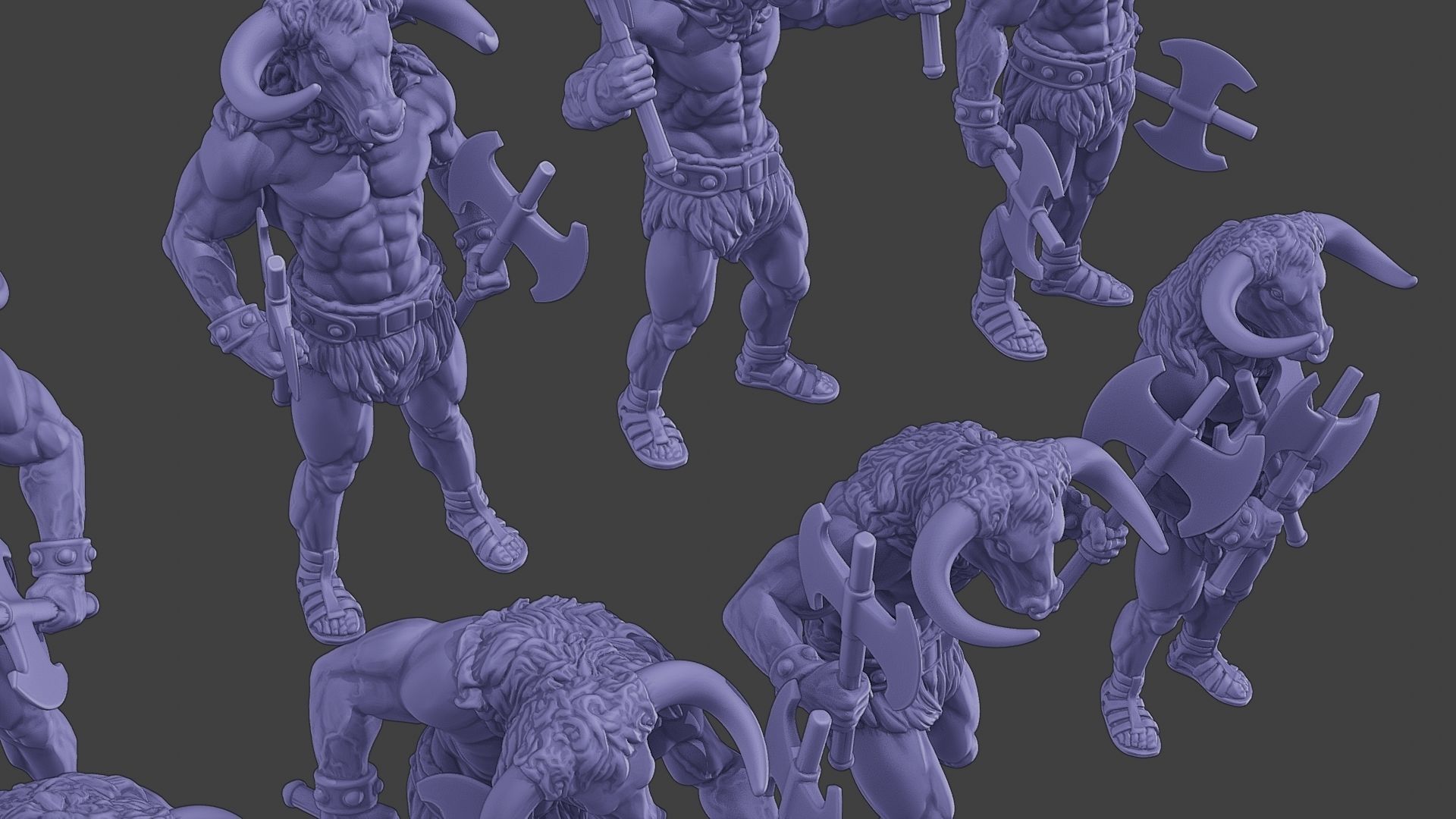 Minotaur Warrior two Axes Pack 1 3D Model Collection_26