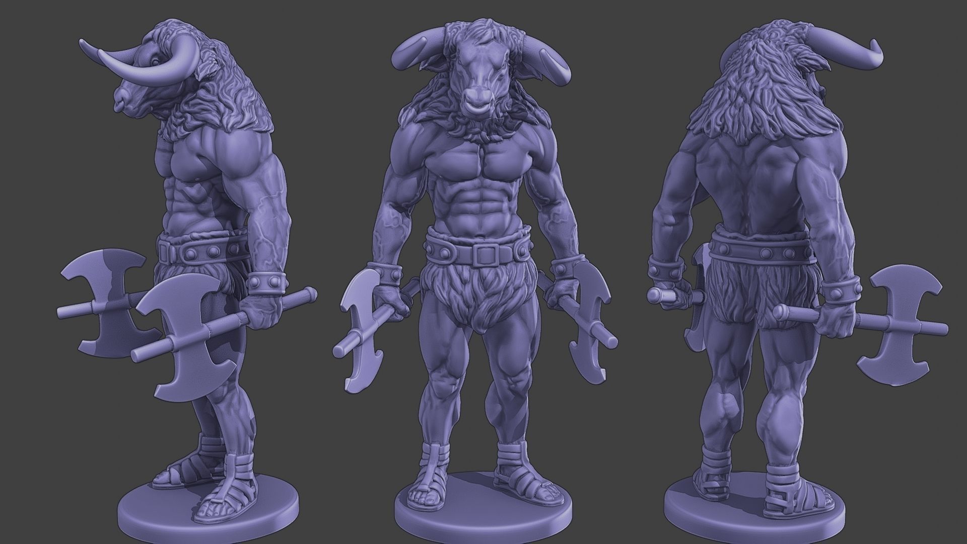 Minotaur Warrior two Axes Pack 1 3D Model Collection_5
