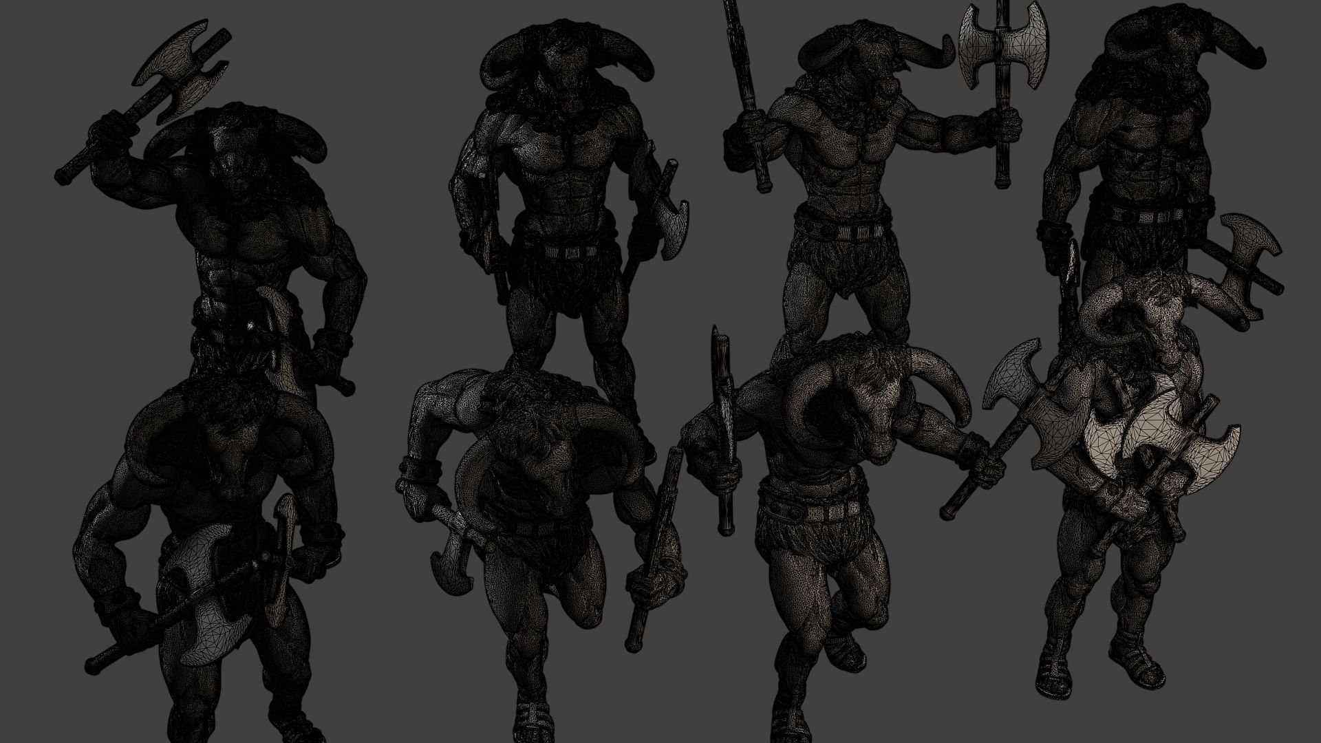 Minotaur Warrior two Axes Pack 1 3D Model Collection_11