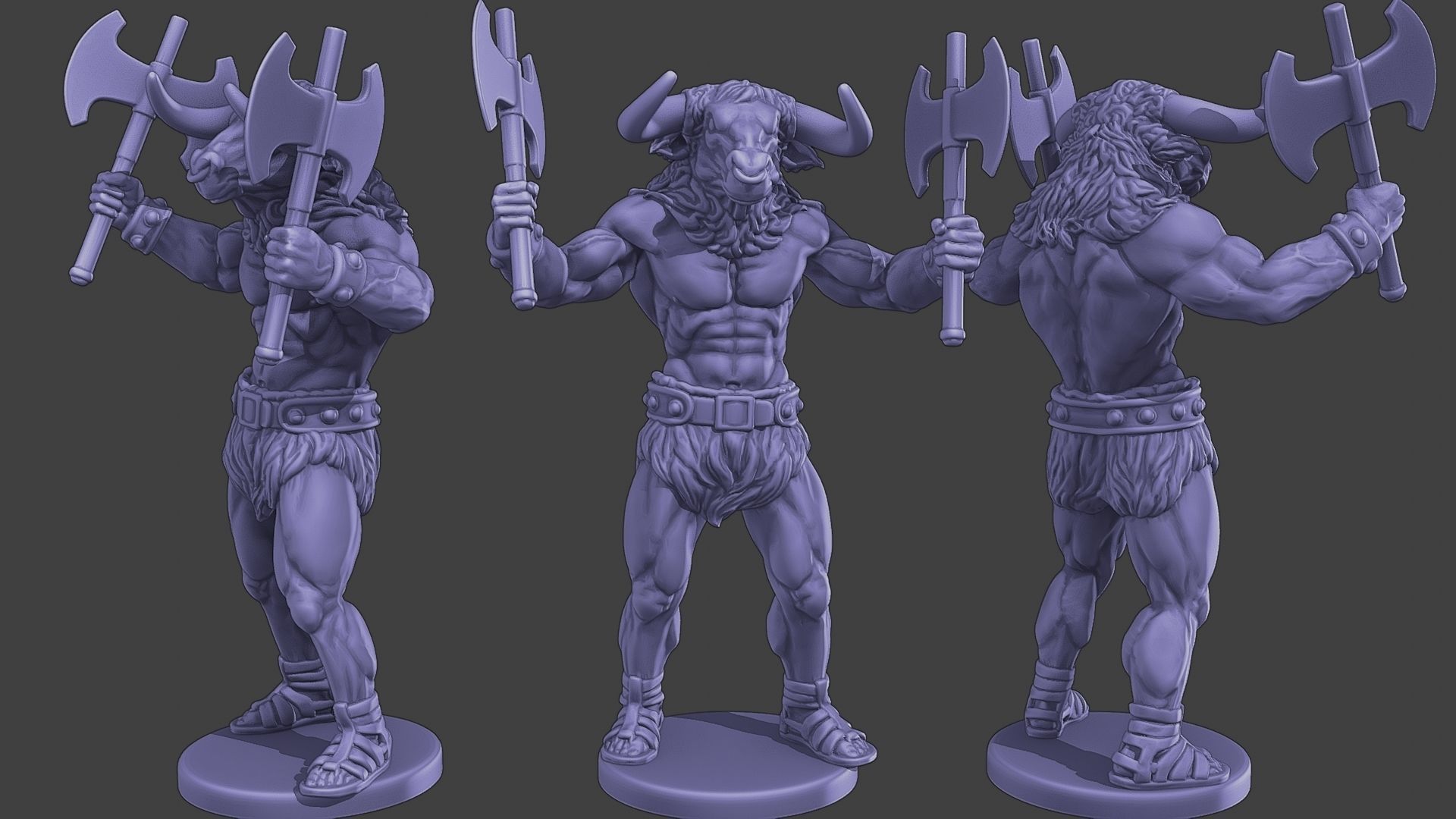 Minotaur Warrior two Axes Pack 1 3D Model Collection_7