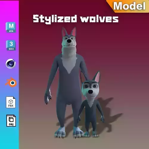 Stylized Wolves NoRig 3D Model Collection