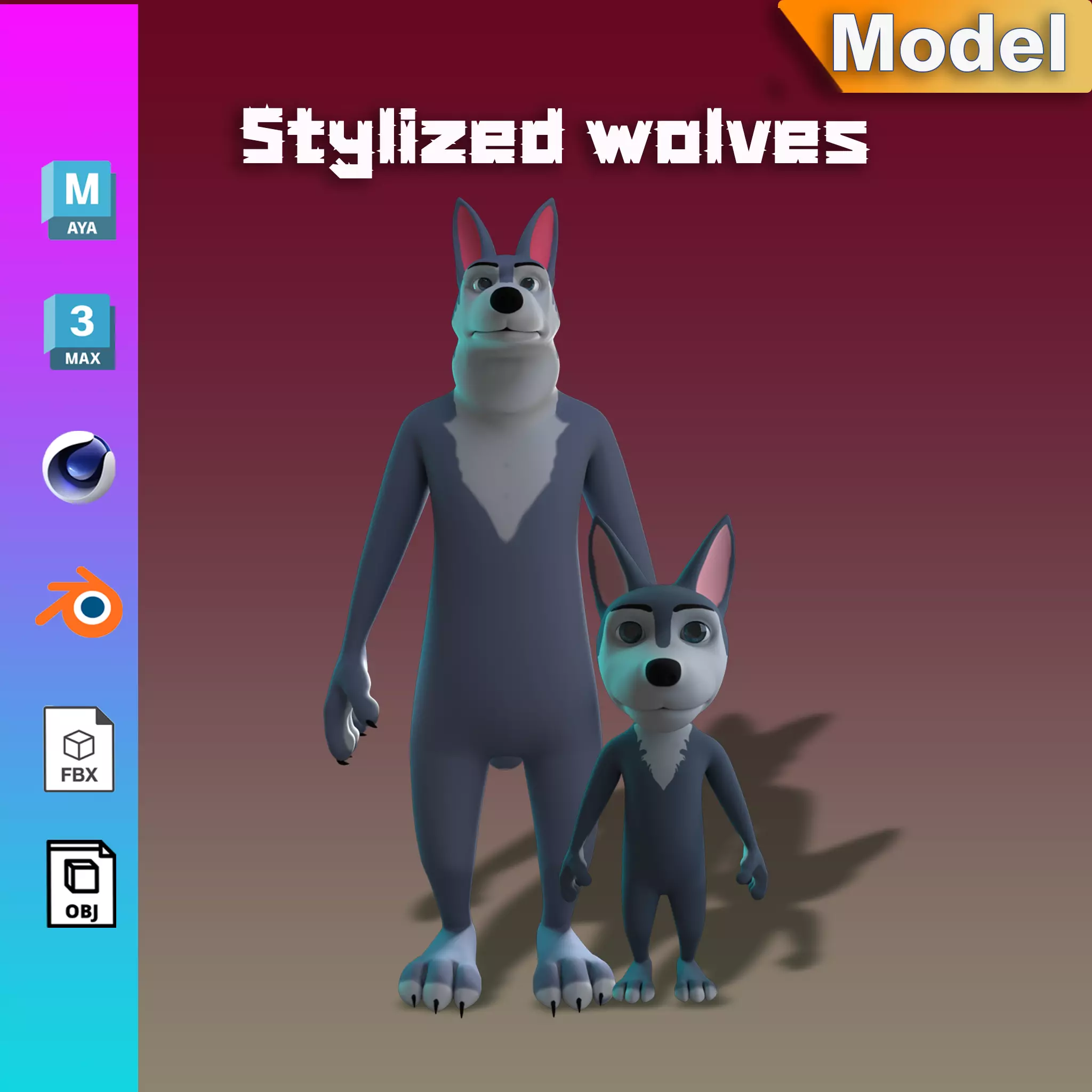 Stylized Wolves NoRig 3D Model Collection_0
