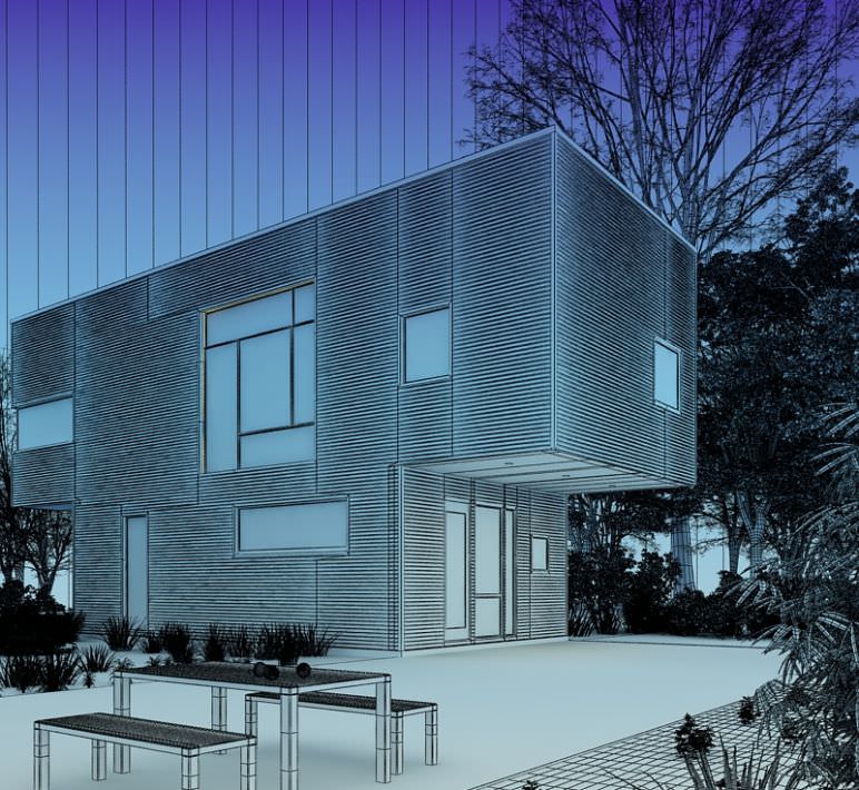 Modern House With Yard 3D model_1