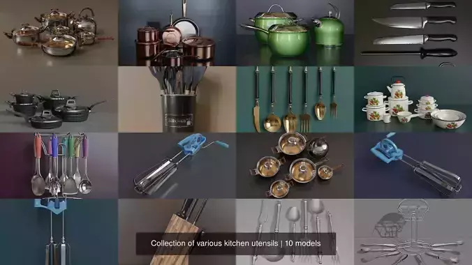 Collection of various kitchen utensils 