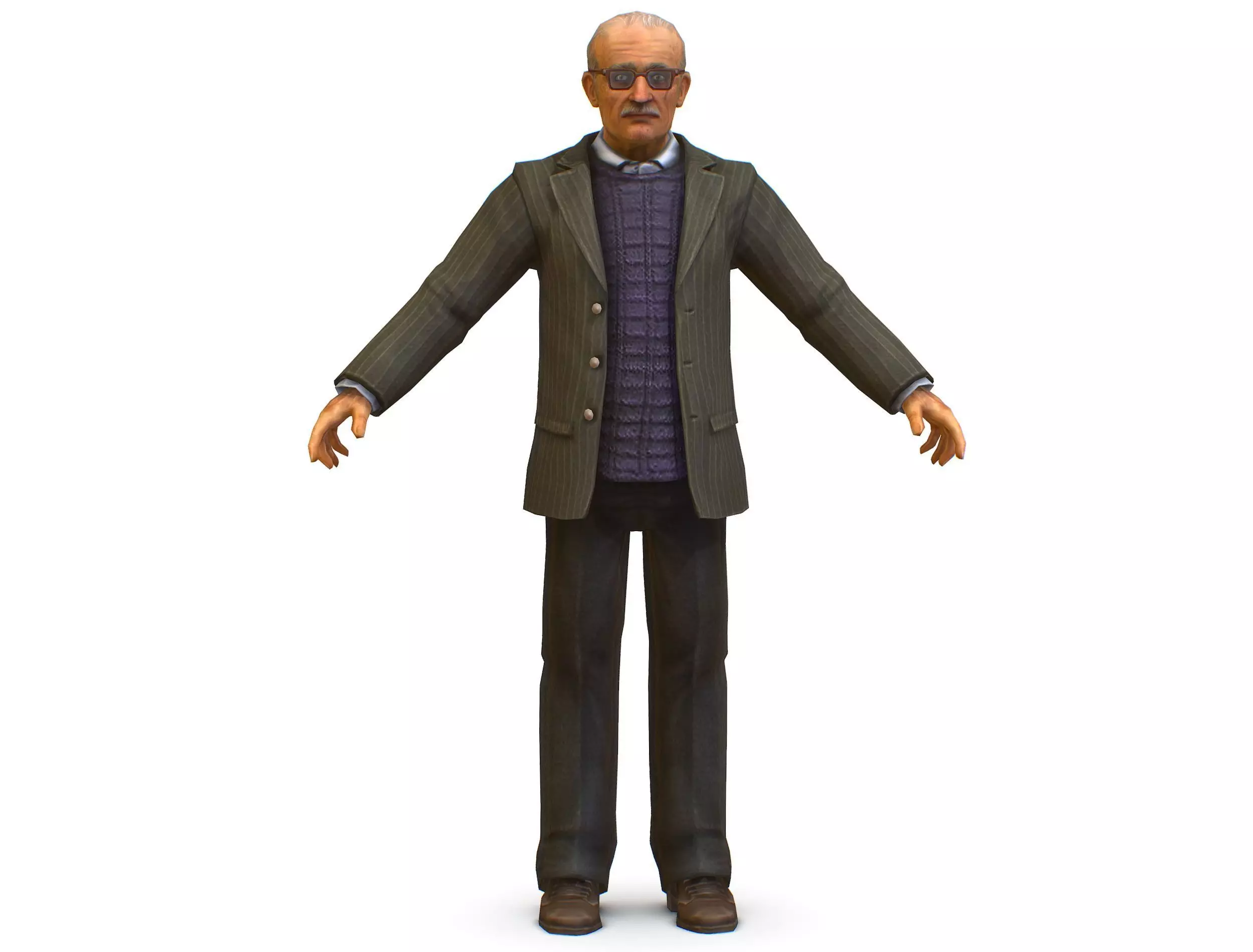 an old man professor in a sweater jacket glasses Low-poly 3D model