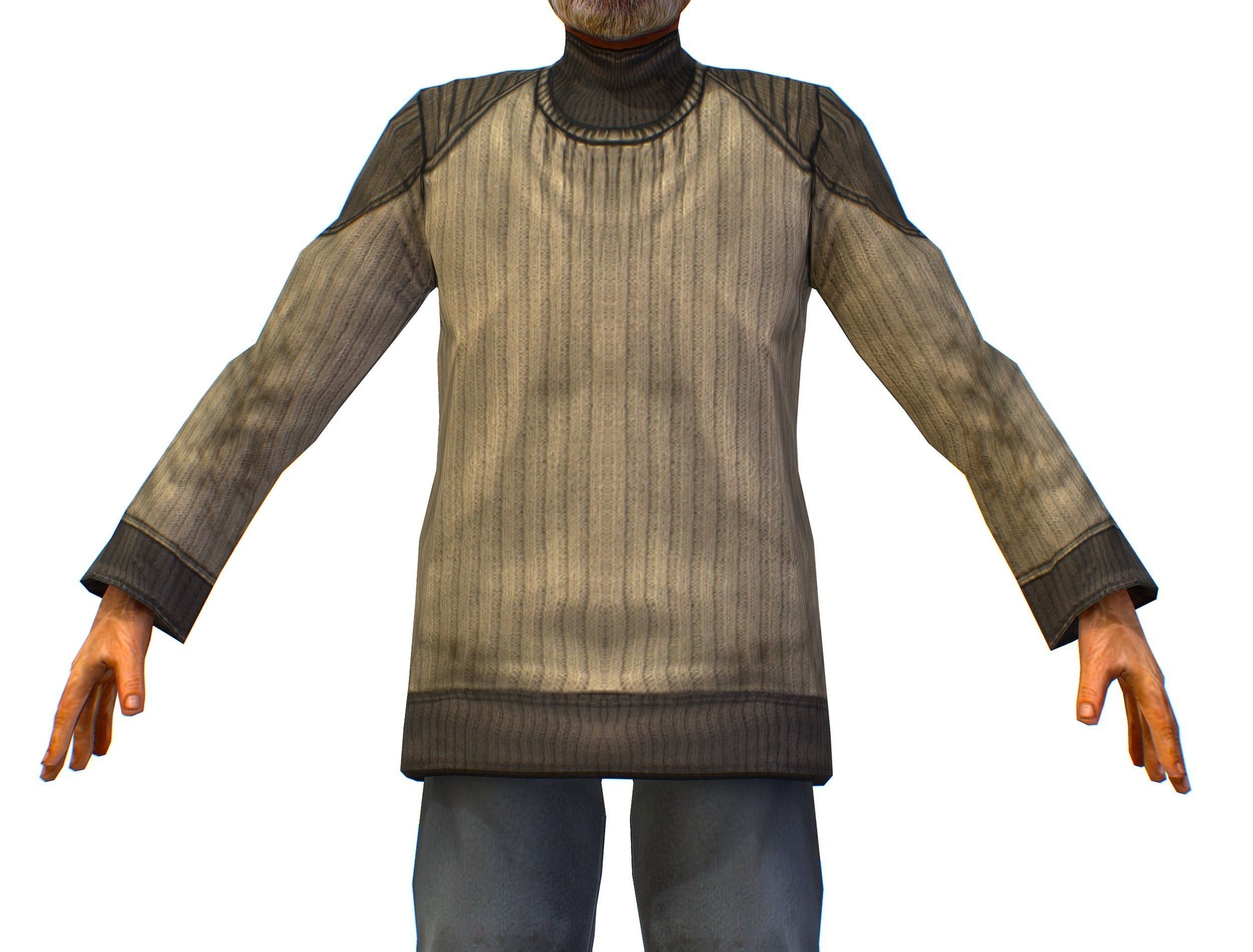 a shabby old man in an old sweater and jeans Low-poly 3D model_13