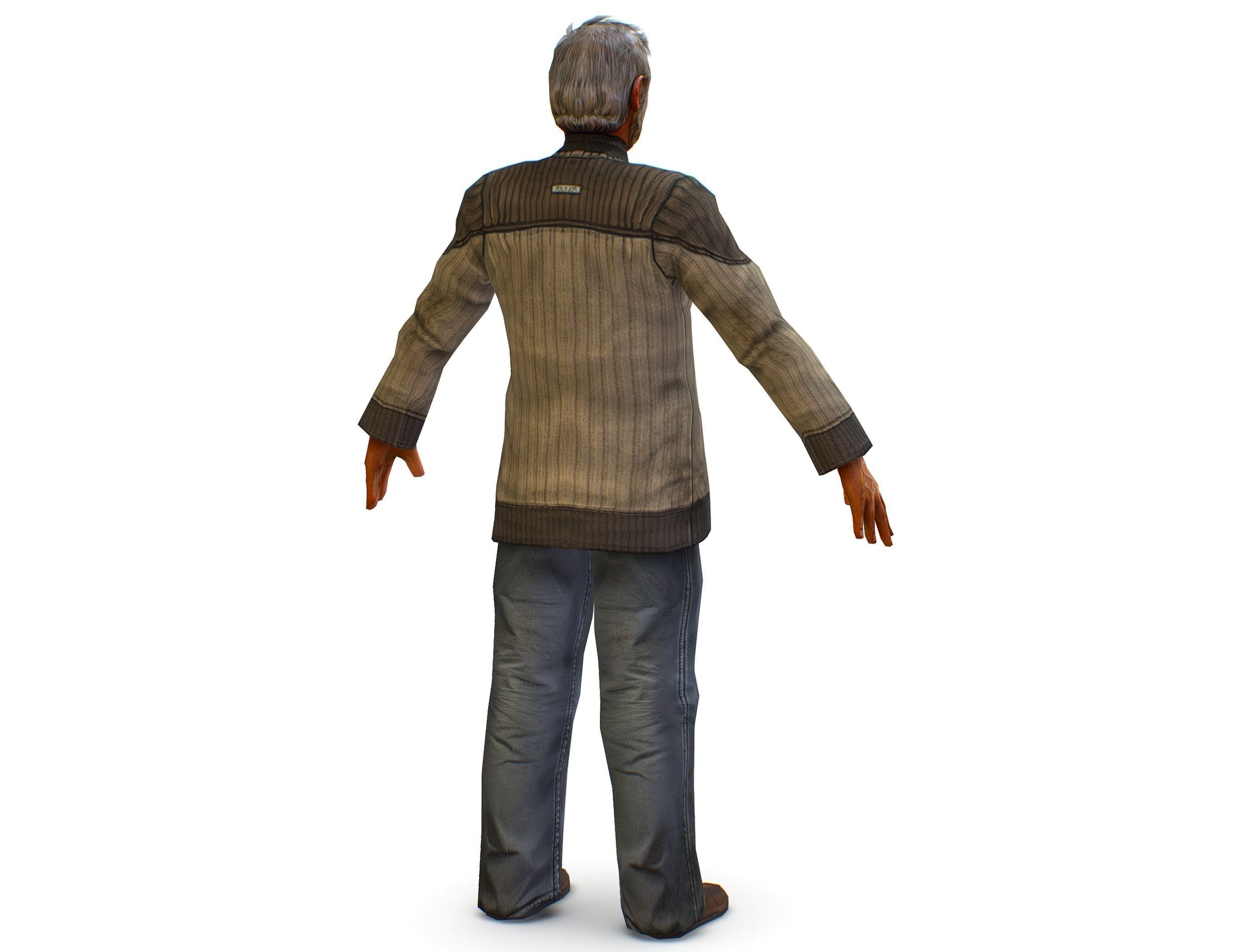 a shabby old man in an old sweater and jeans Low-poly 3D model_6