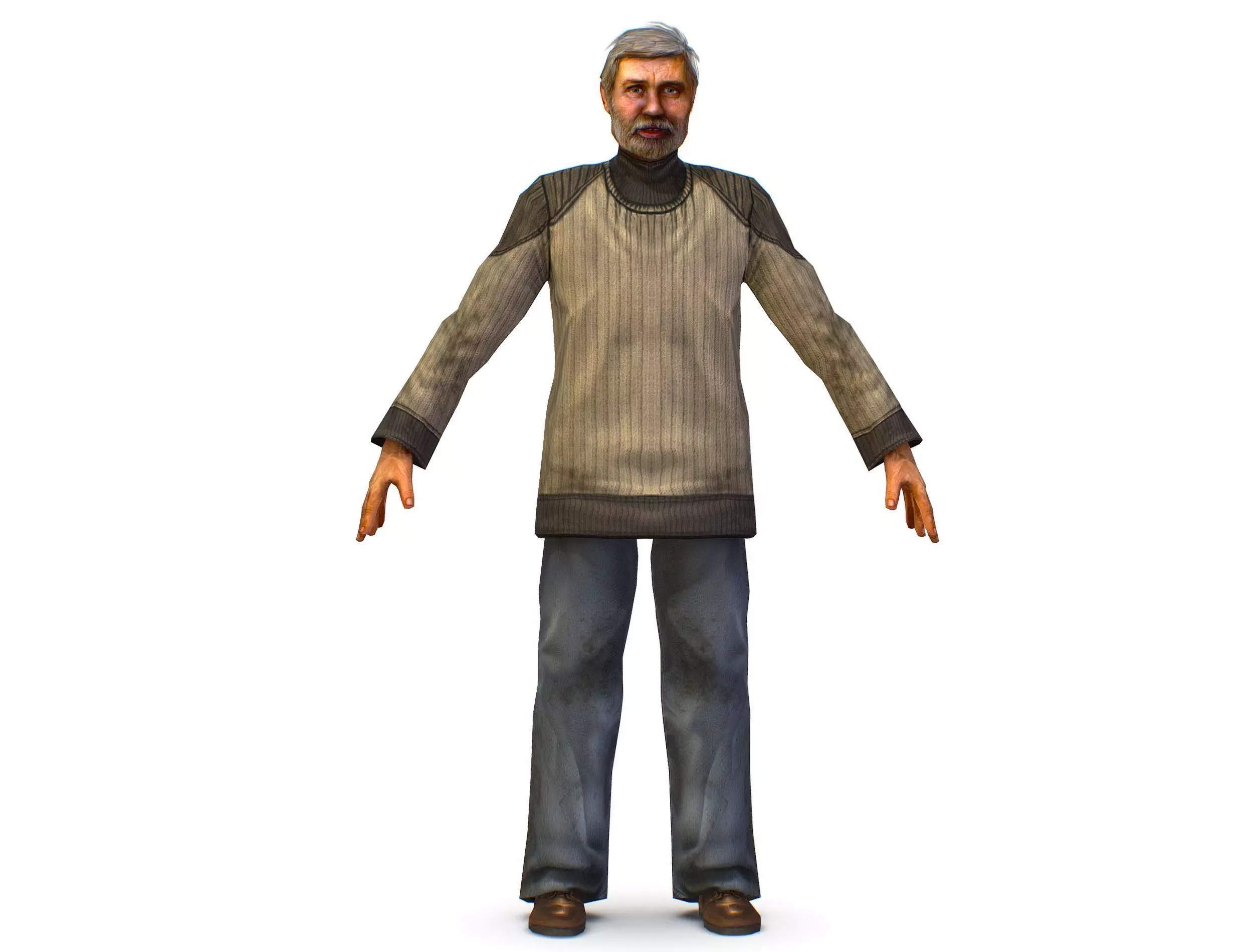 a shabby old man in an old sweater and jeans Low-poly 3D model_0