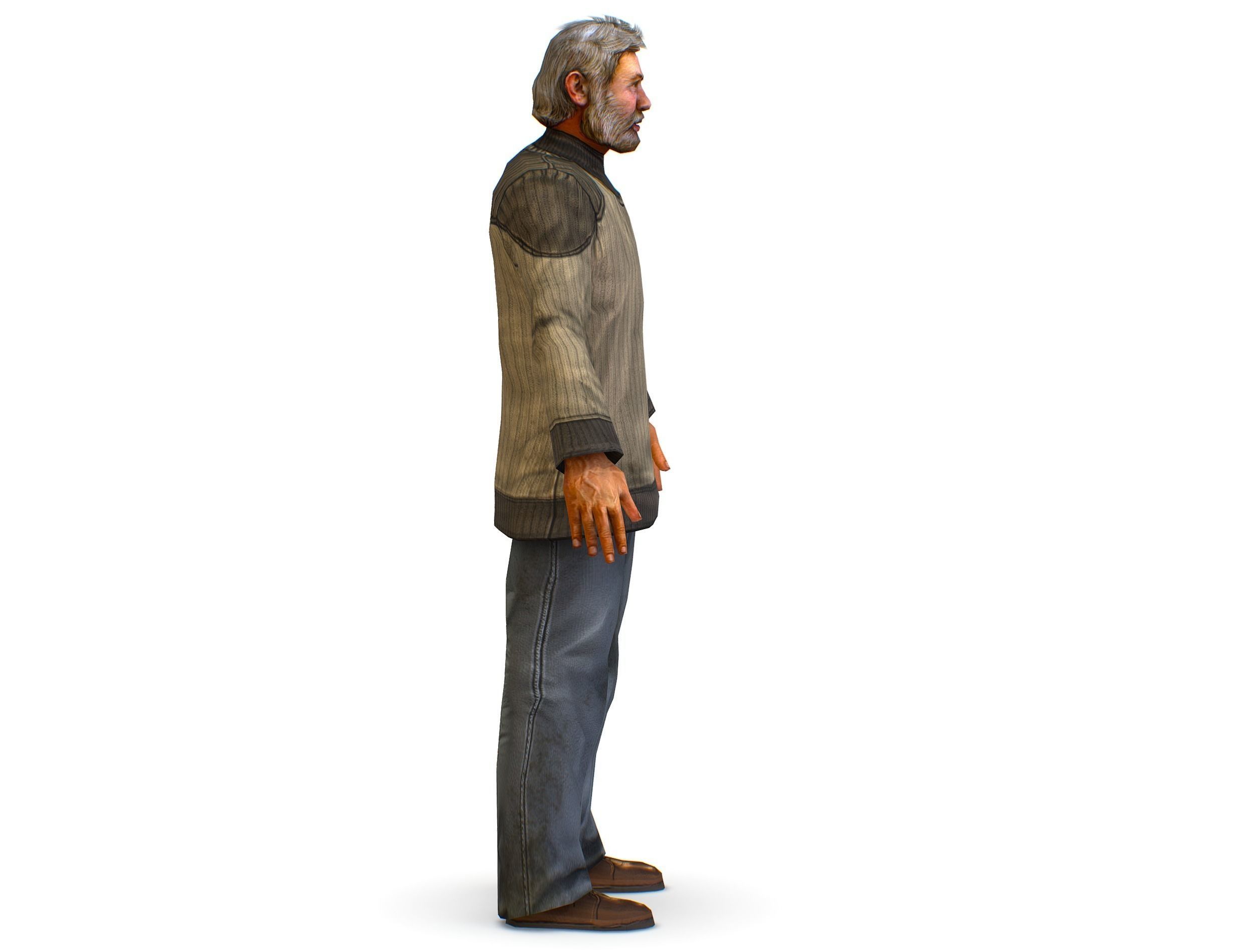a shabby old man in an old sweater and jeans Low-poly 3D model_8