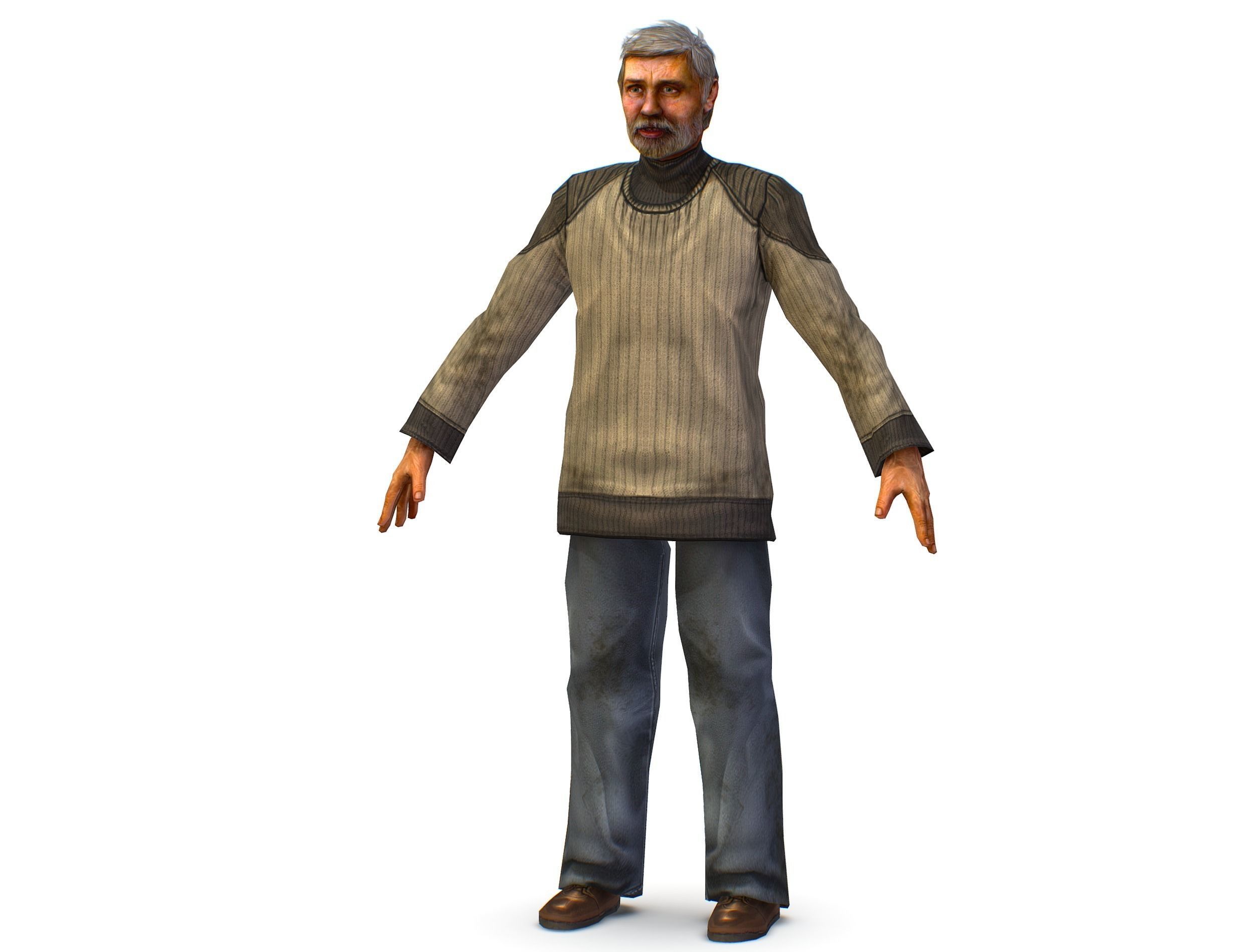 a shabby old man in an old sweater and jeans Low-poly 3D model_1