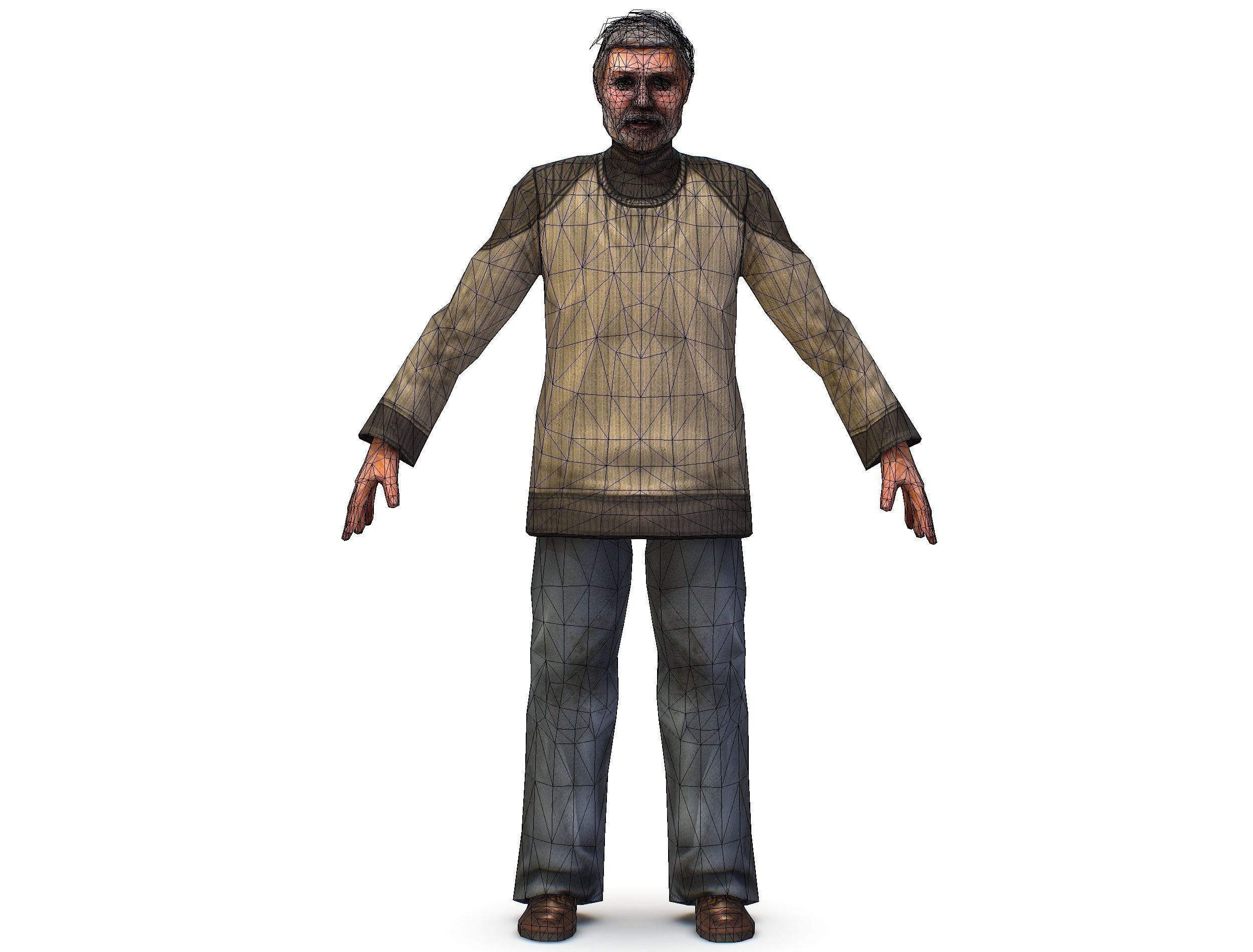 a shabby old man in an old sweater and jeans Low-poly 3D model_19
