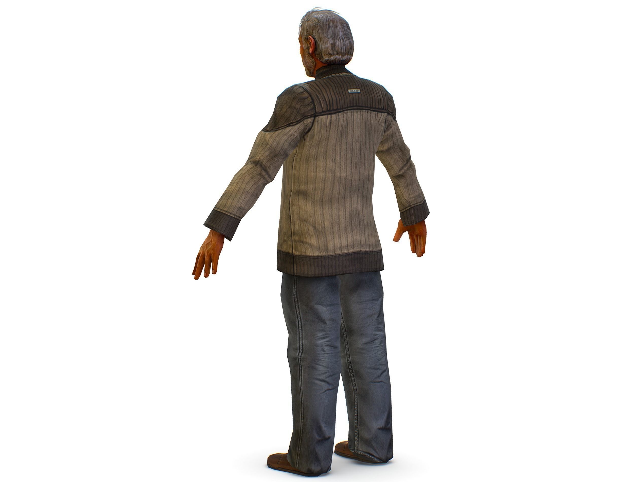 a shabby old man in an old sweater and jeans Low-poly 3D model_4