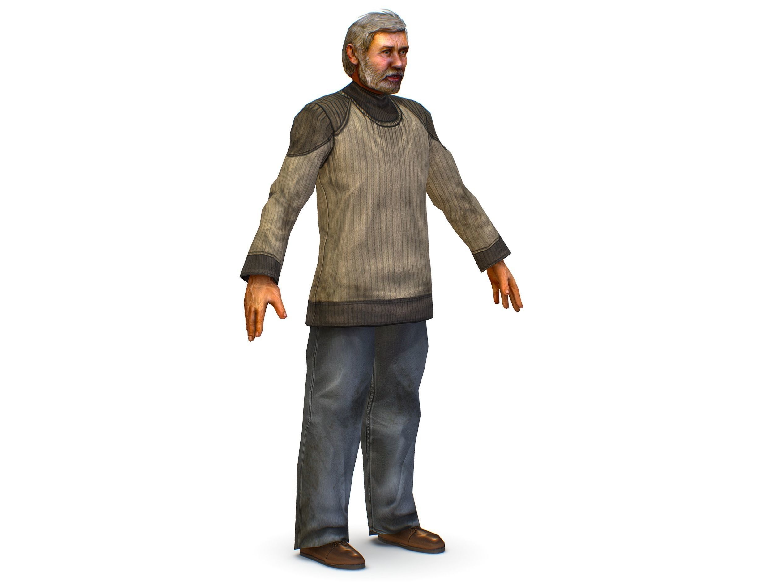 a shabby old man in an old sweater and jeans Low-poly 3D model_9