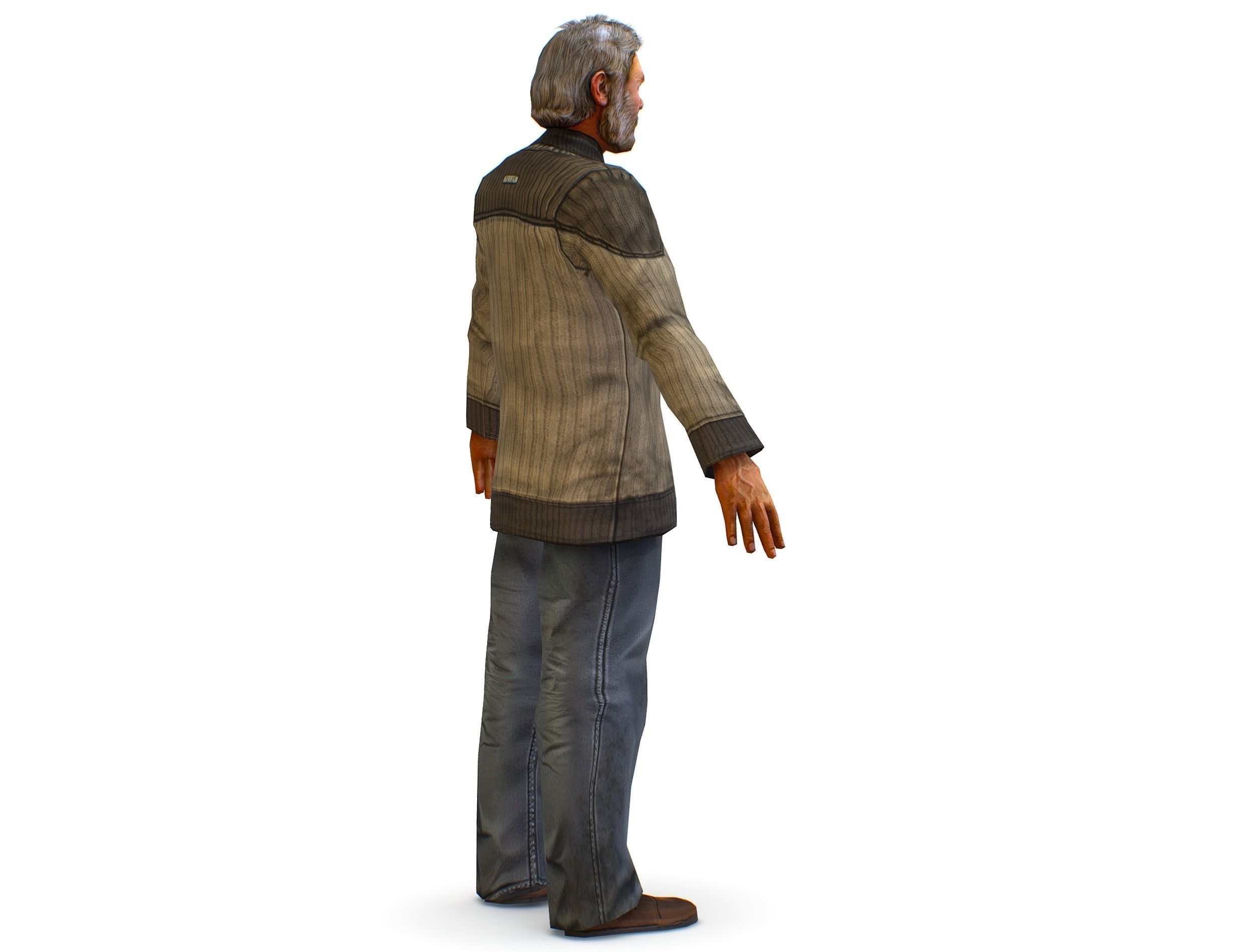 a shabby old man in an old sweater and jeans Low-poly 3D model_7