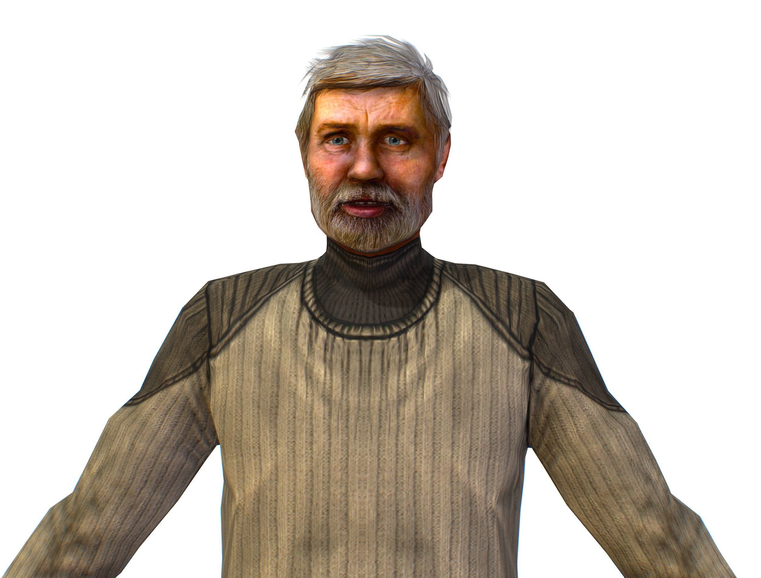a shabby old man in an old sweater and jeans Low-poly 3D model_12