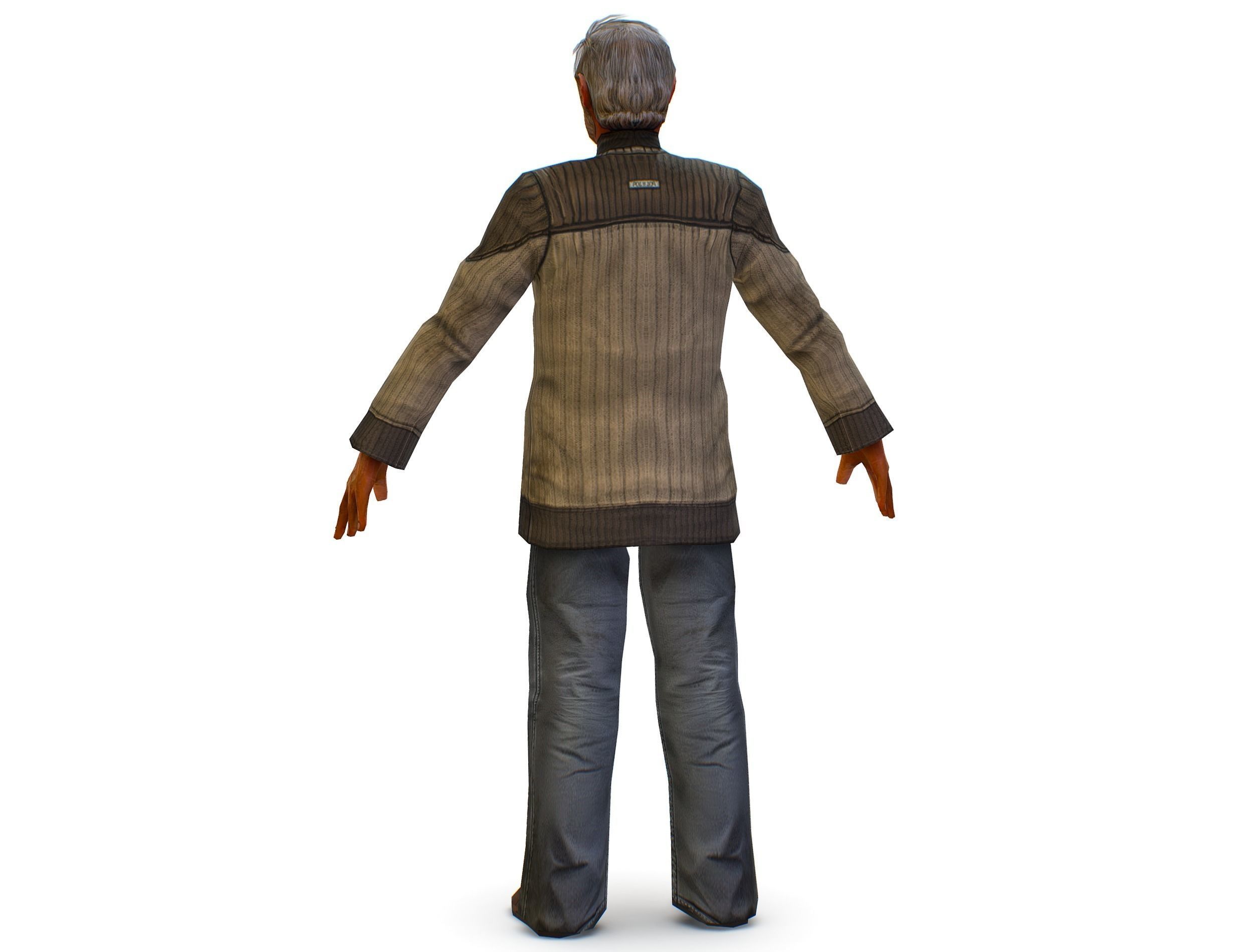 a shabby old man in an old sweater and jeans Low-poly 3D model_5