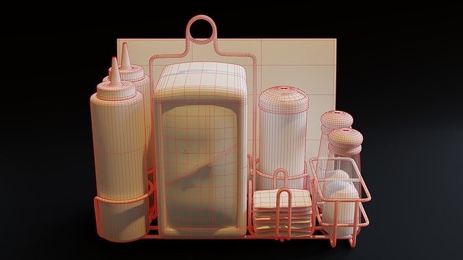 Retro Diner Condiment Caddy Low-poly 3D model 7
