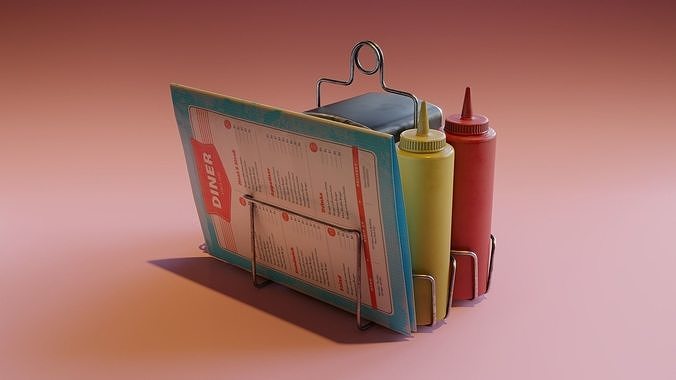 Retro Diner Condiment Caddy Low-poly 3D model 3