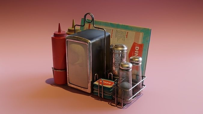 Retro Diner Condiment Caddy Low-poly 3D model 2