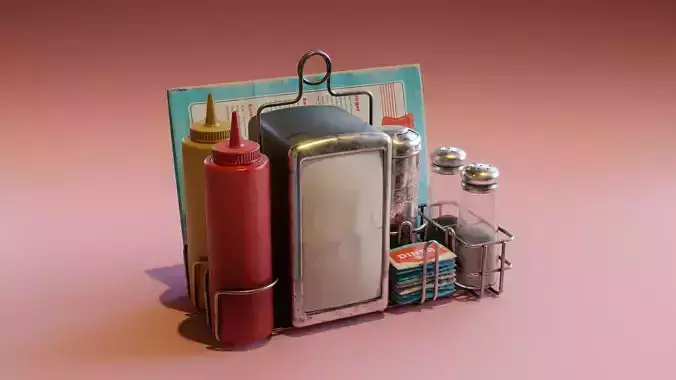 Retro Diner Condiment Caddy Low-poly 3D model