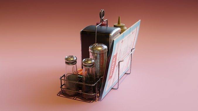 Retro Diner Condiment Caddy Low-poly 3D model 4