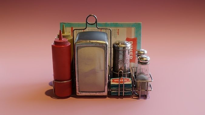 Retro Diner Condiment Caddy Low-poly 3D model 5