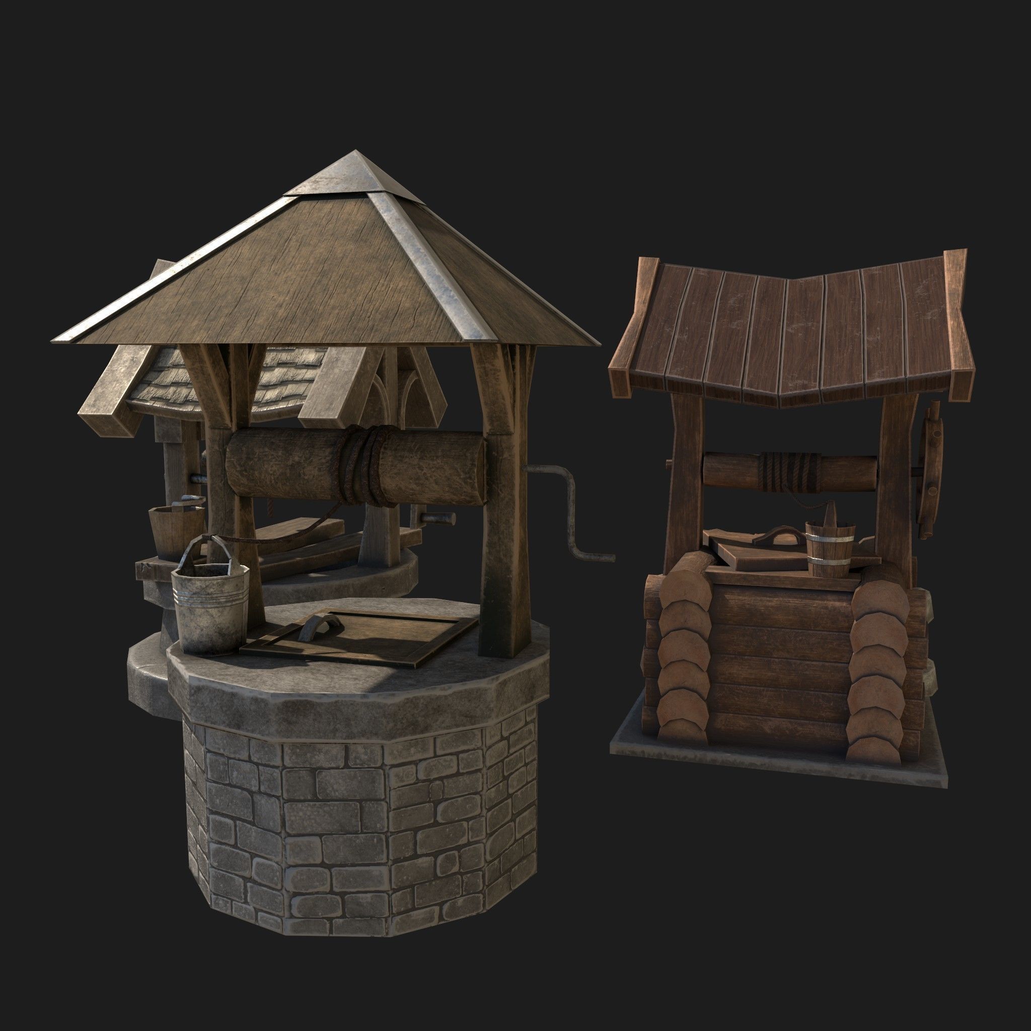 Draw-wells collection water well with roof _8