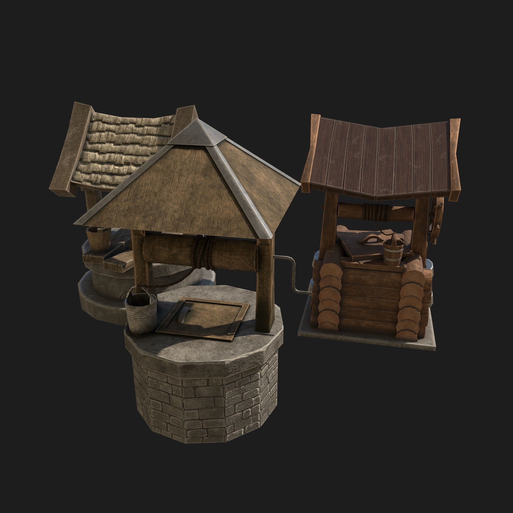 Draw-wells collection water well with roof _7