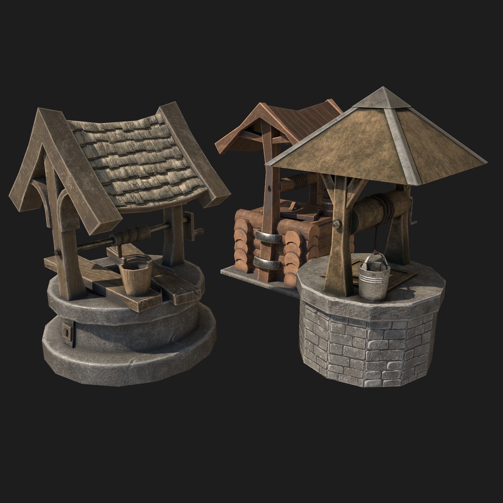 Draw-wells collection water well with roof _6