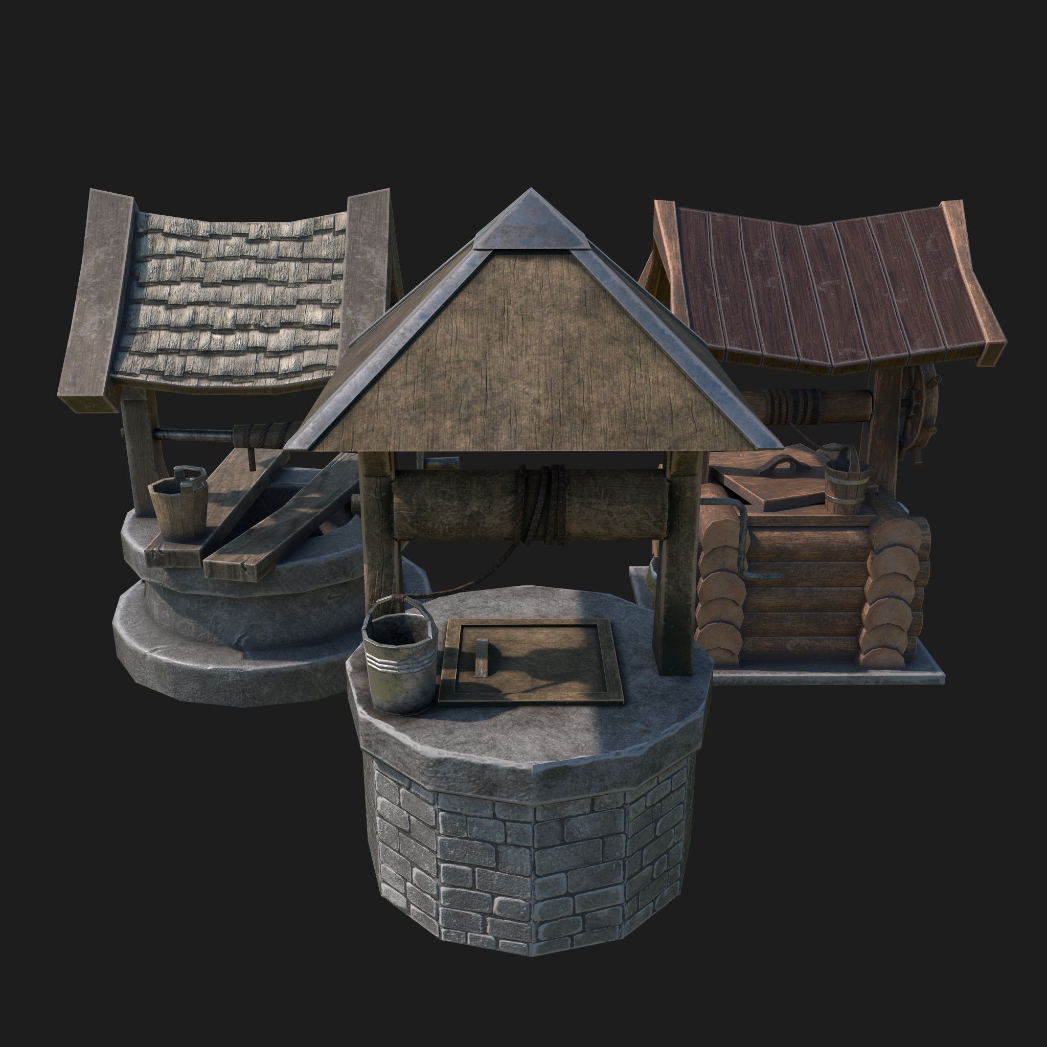 Draw-wells collection water well with roof _3