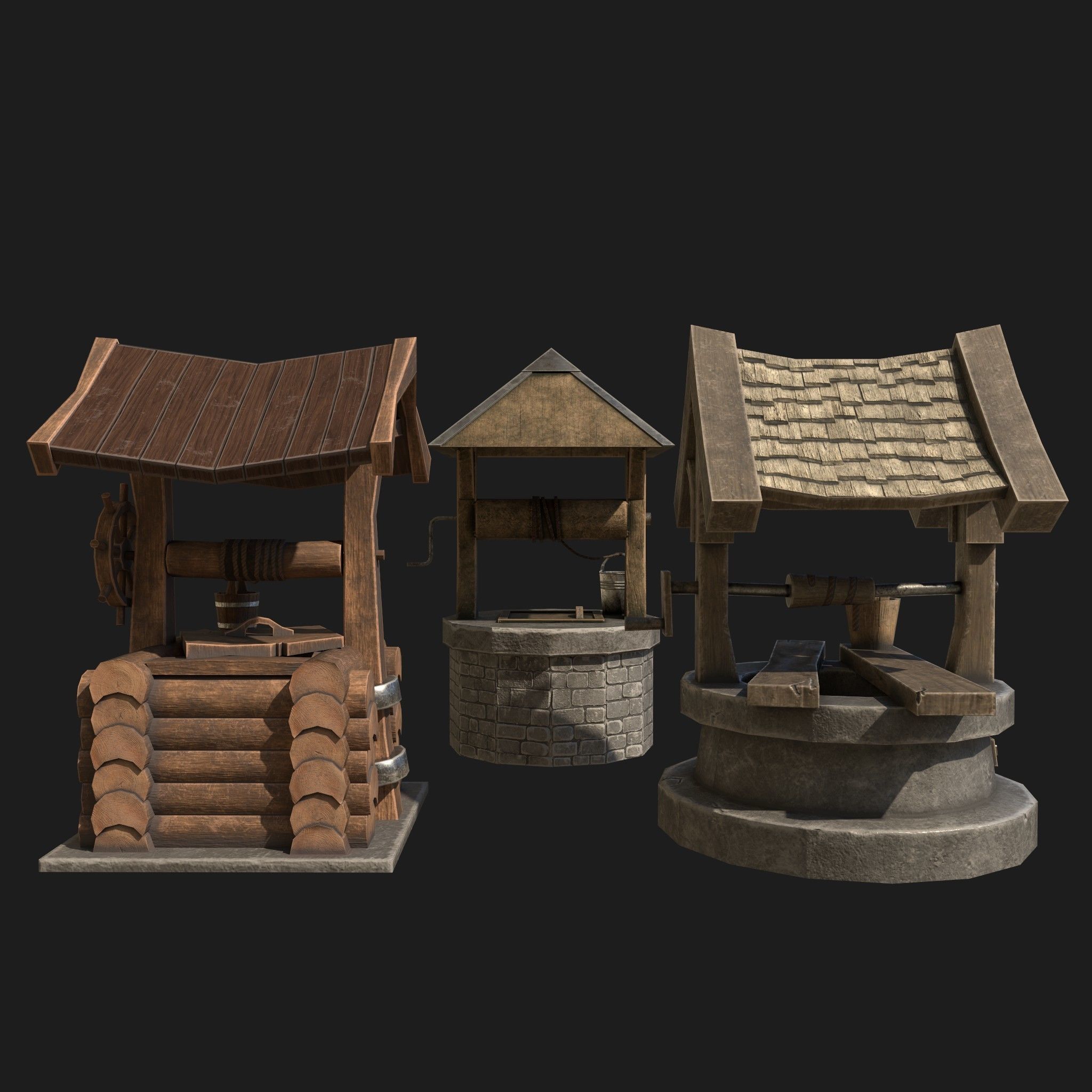 Draw-wells collection water well with roof _4