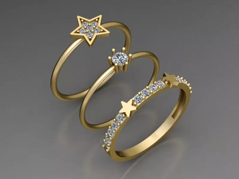 Triple Star Rings 3D print model