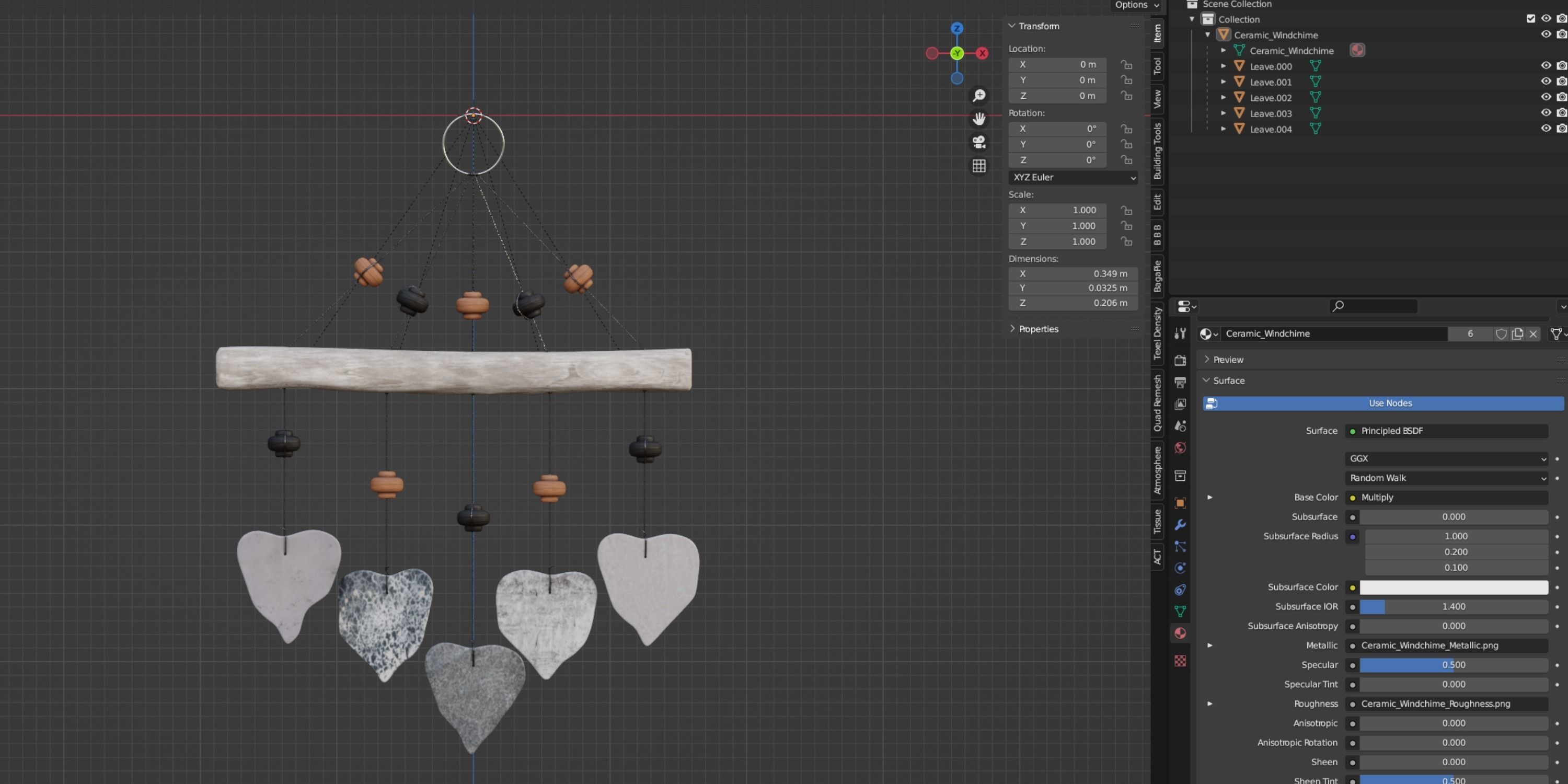 Ceramic Windchime Low-poly 3D model_3